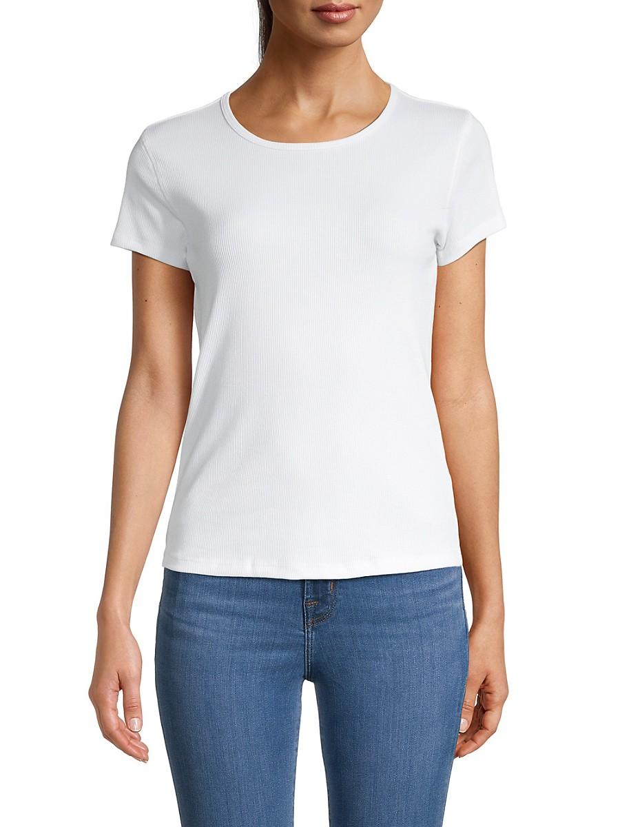 Elie Tahari Ribbed Pima Cotton-blend T-shirt in White | Lyst