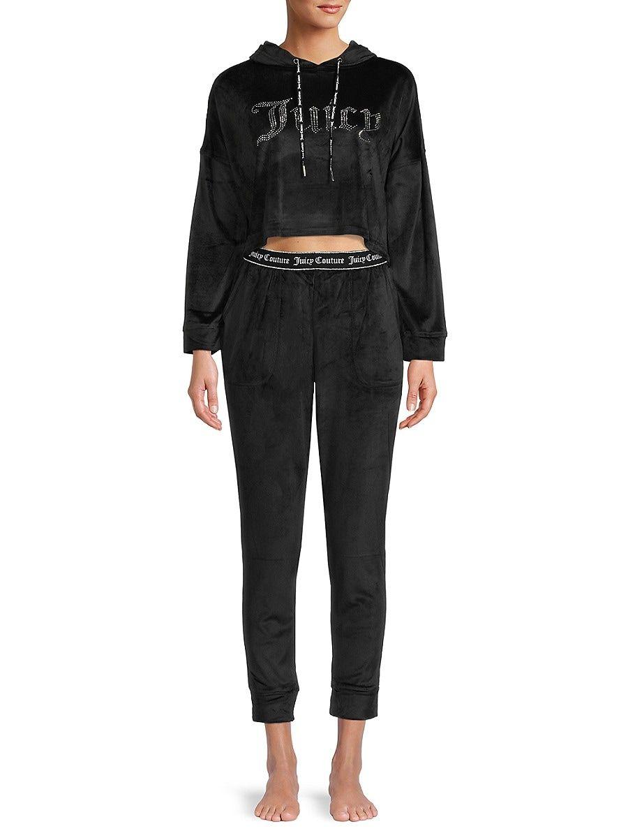 Juicy Couture 2 Piece Emebllished Logo Pajama Set in Black