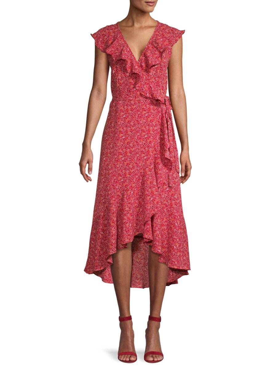 Synthetic Ruffled Floral Wrap Dress | Lyst
