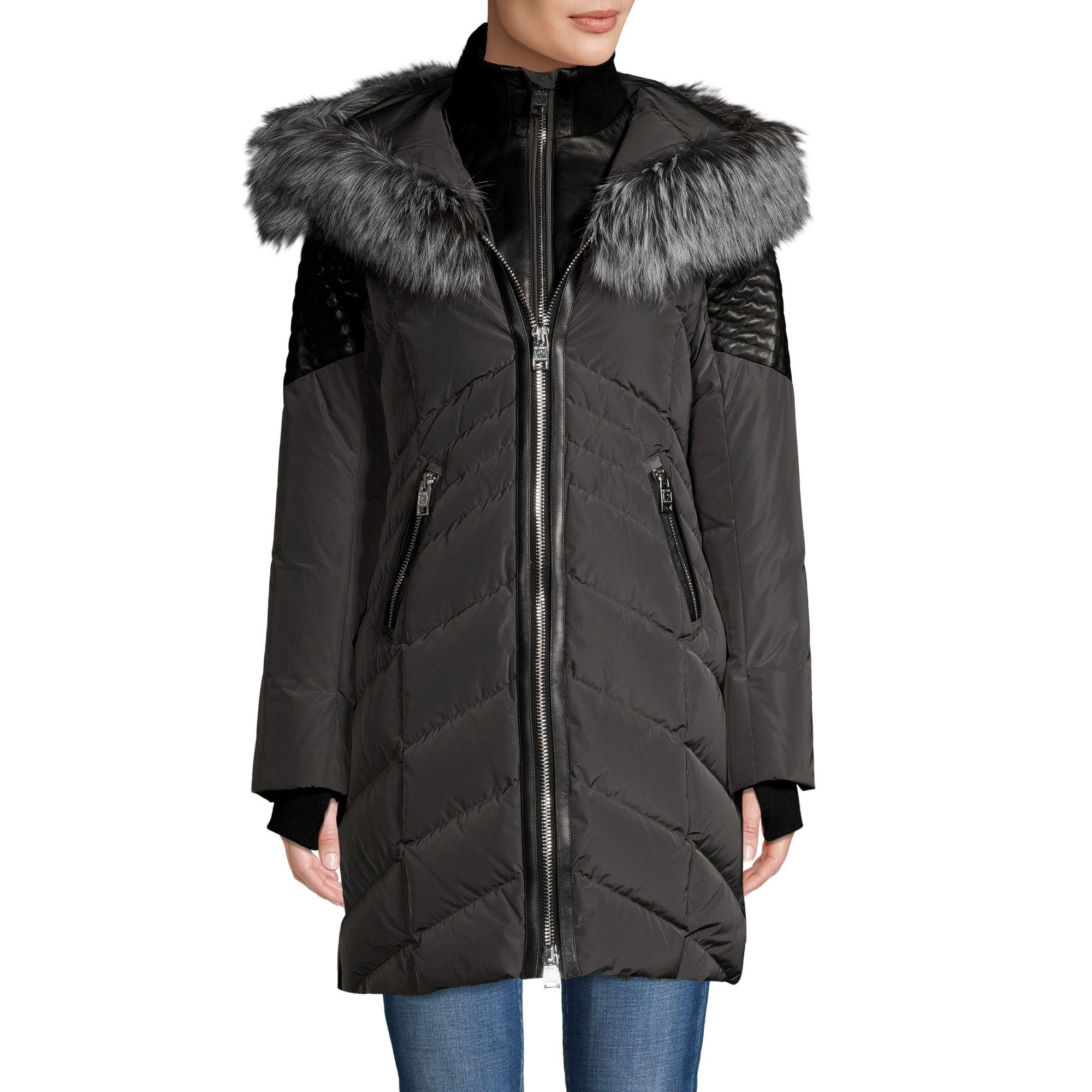 Nicole Benisti Series By Cortina Leather & Fox Fur Trim Down Jacket in ...