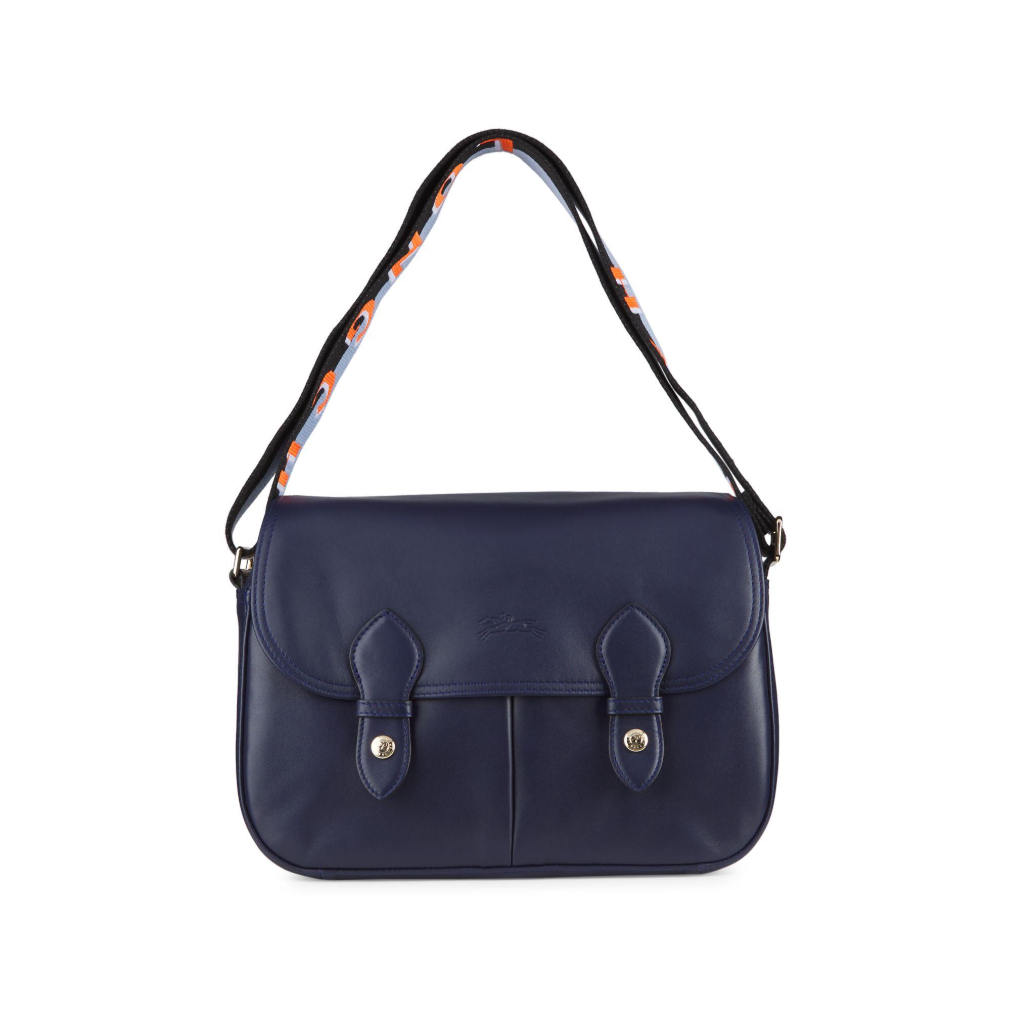 Longchamp Stripe-strap Leather Messenger Bag in Blue