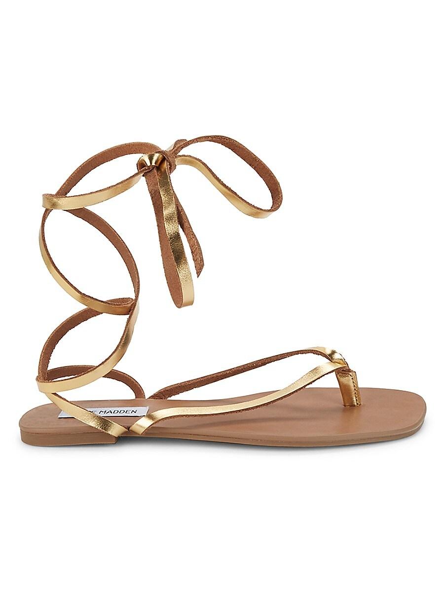 Steve Madden Kanal Tie-up Leather Flat Sandals in Metallic | Lyst