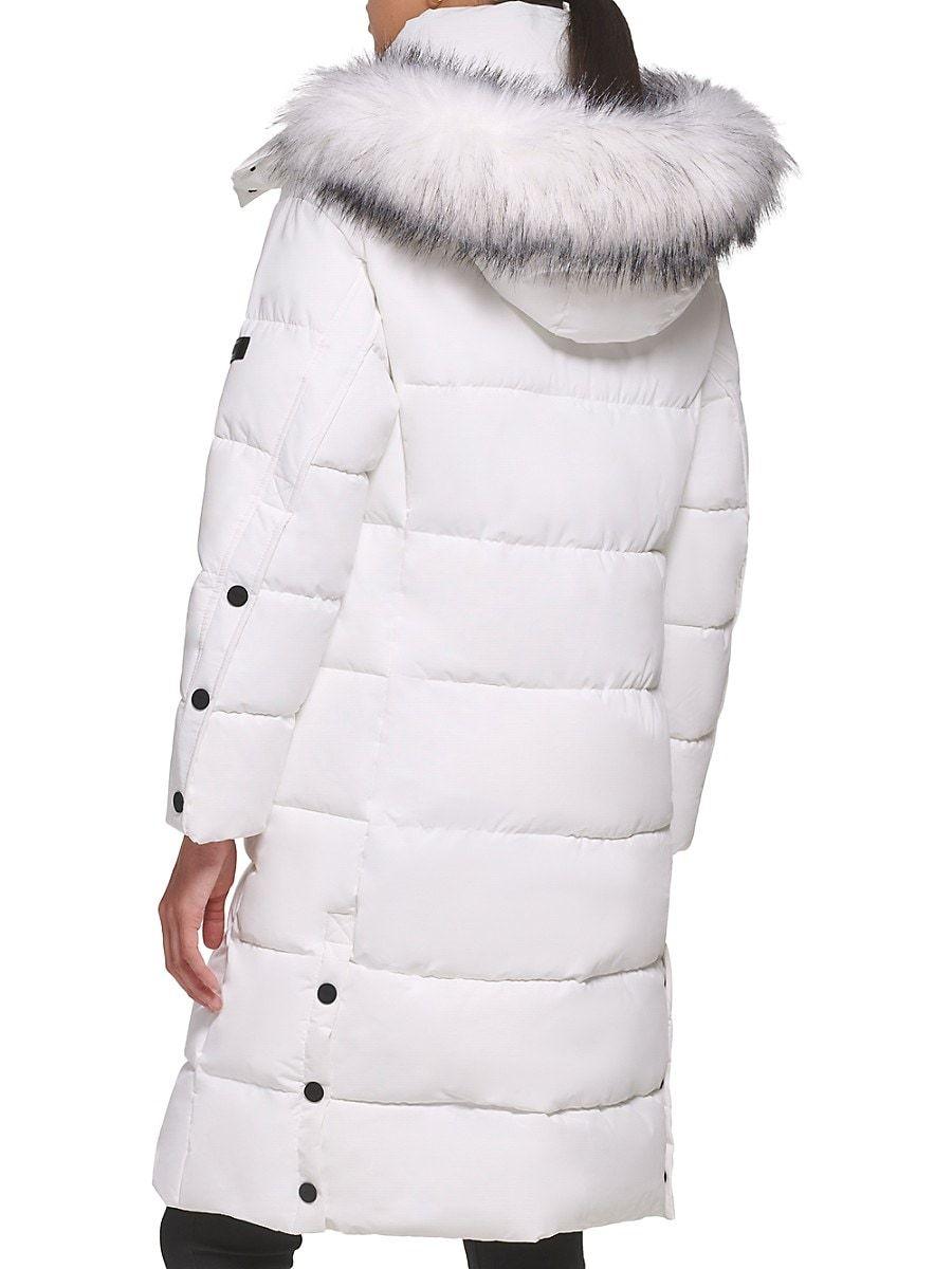 Dkny Puffer Jacket With Fur Hood Long Puffer Coat Dkny White