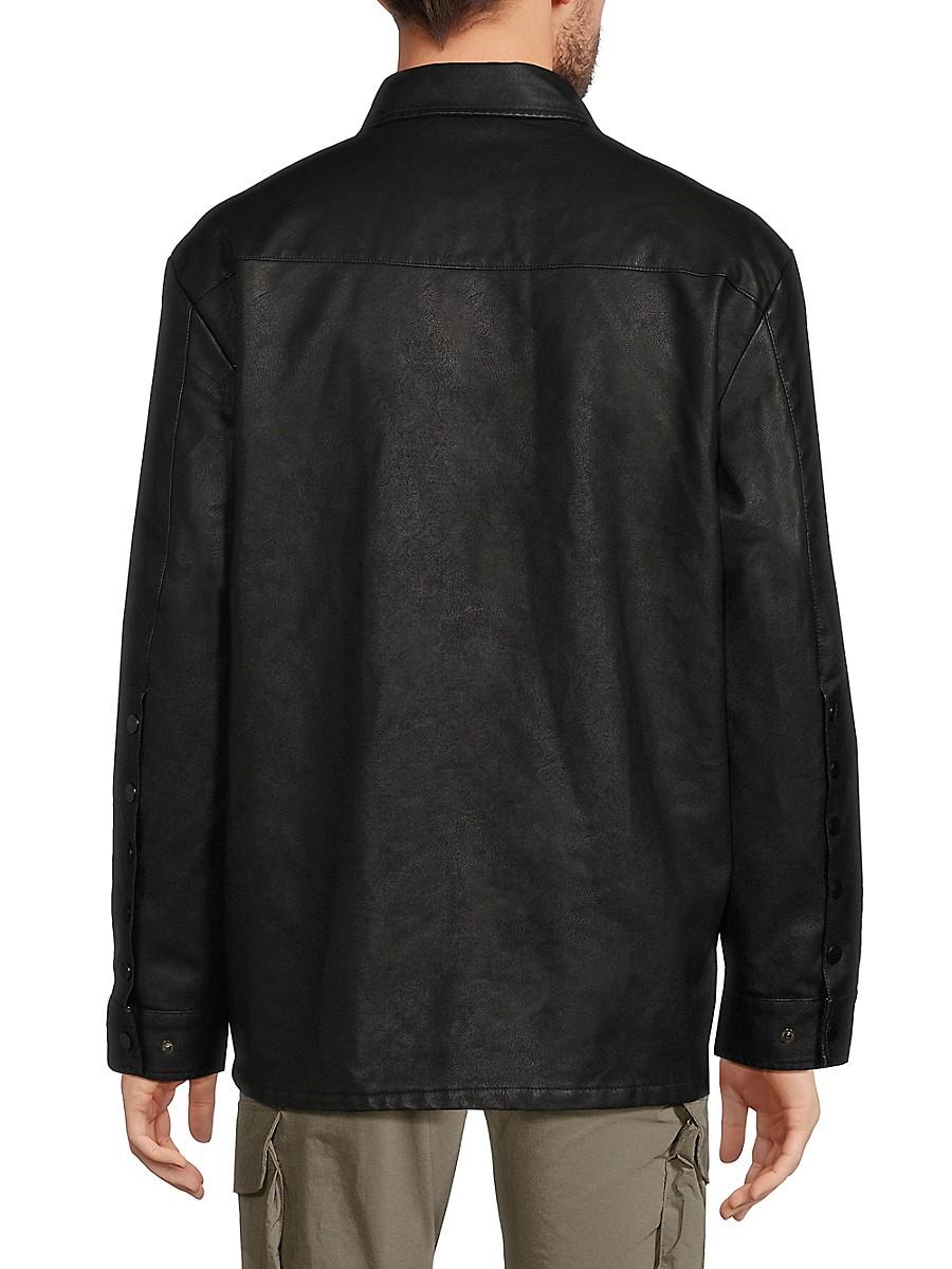 American Stitch Faux Leather Shirt Jacket in Black for Men Lyst UK