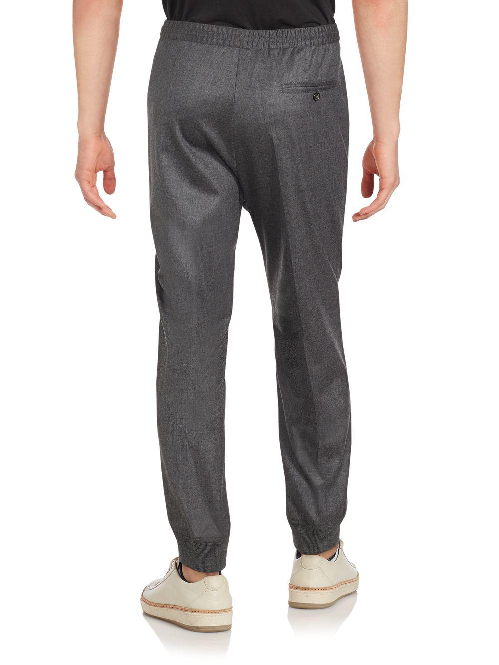 DSquared² Pleated Elastic Waist Virgin Wool Blend Pants in DarkGrey
