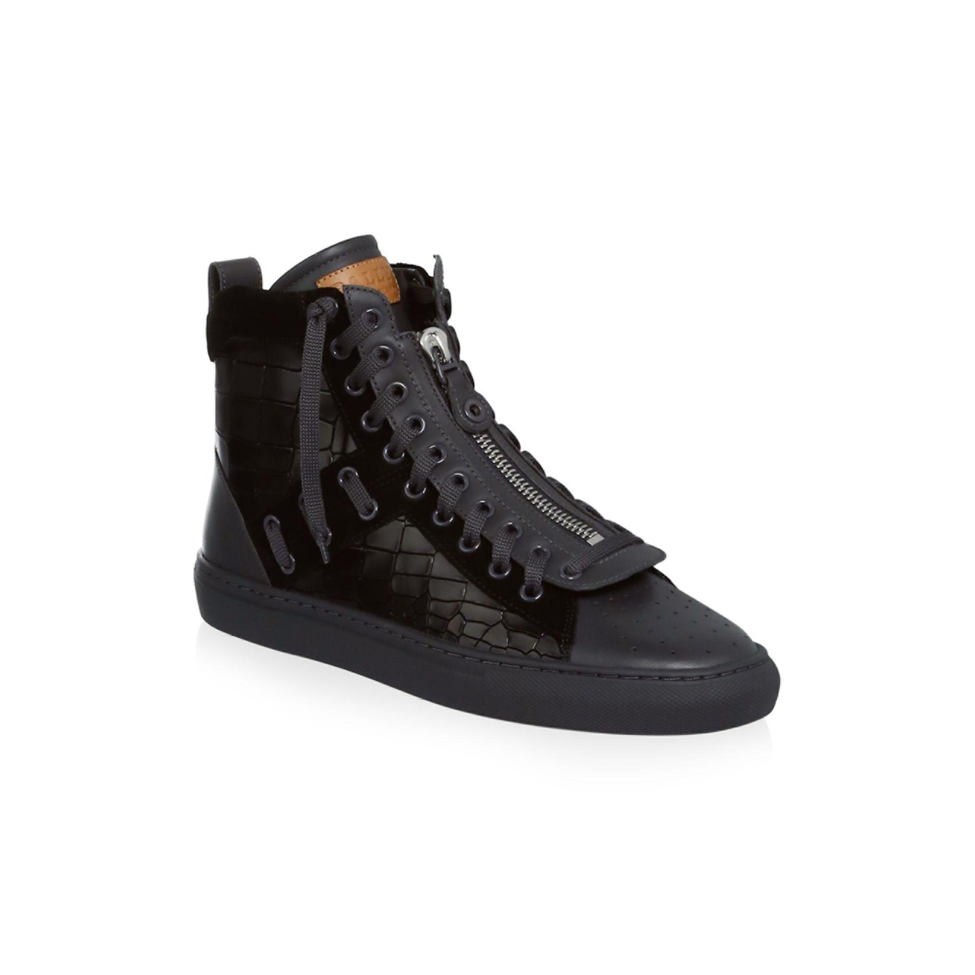 Bally Hekem Croc-embossed Leather Hi-top Sneakers in Black for Men | Lyst