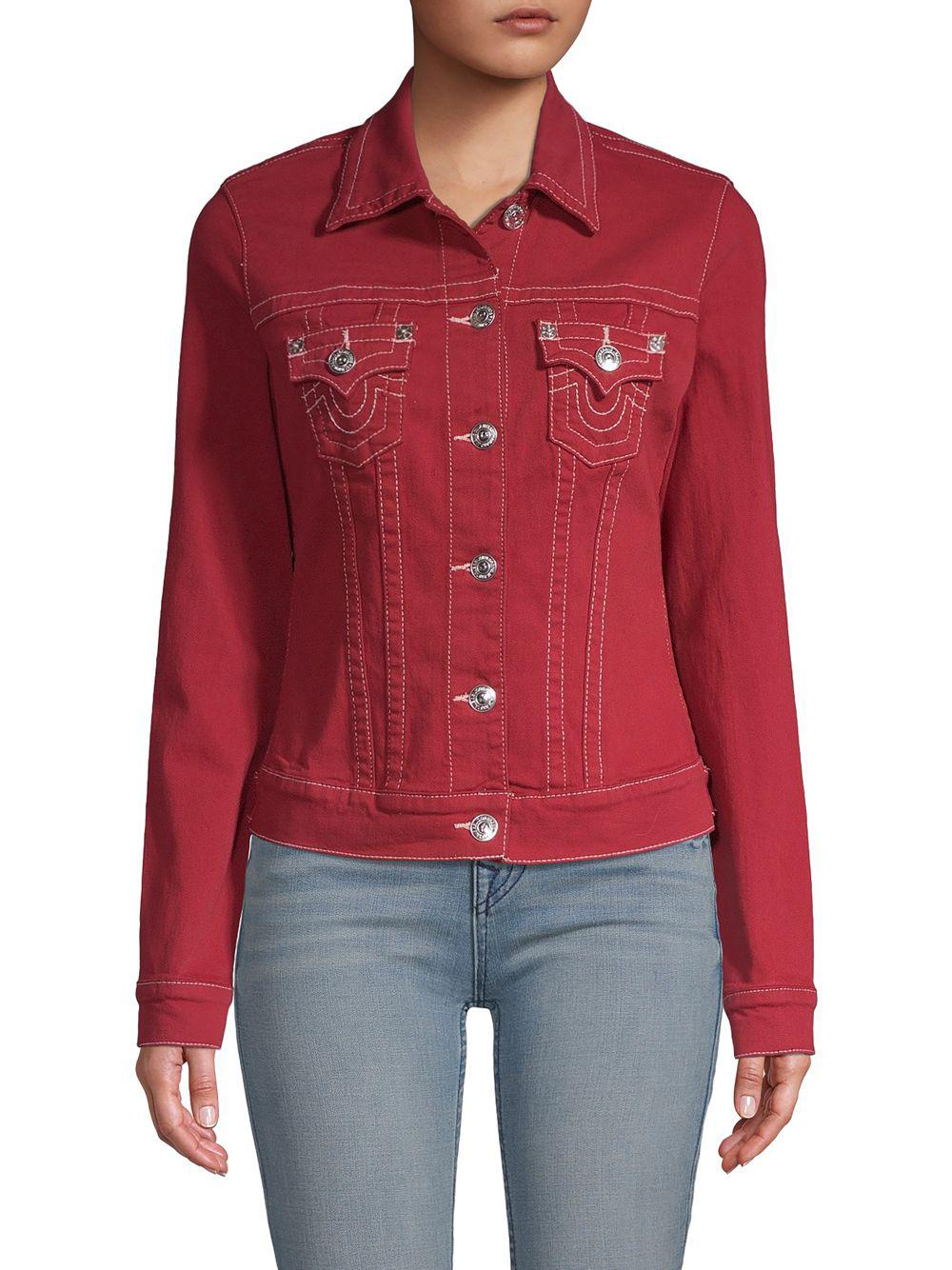 True Religion Cropped Denim Trucker Jacket in Ruby Red (Red) Lyst