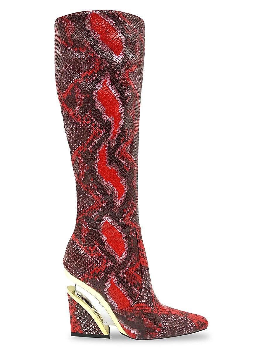 Lady Couture Viva Snake Embossed Tall Boot in Red | Lyst