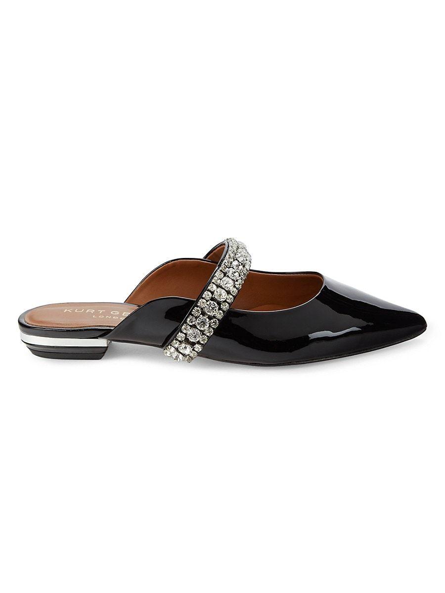 Kurt Geiger Patent Leather Crystal Flat Mules in Brown | Lyst