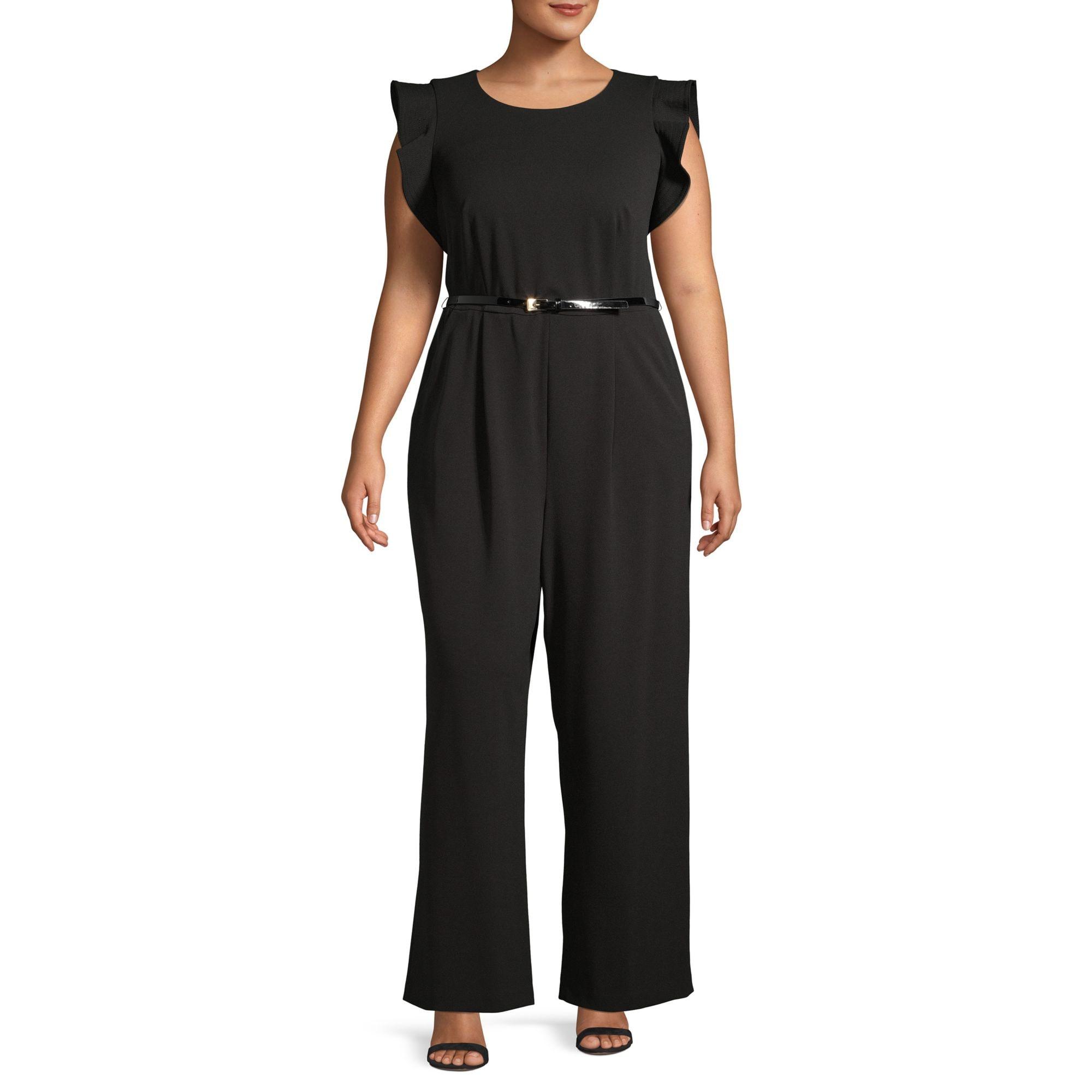 Calvin Klein Synthetic Plus Flutter-sleeve Roundneck Jumpsuit in Black ...