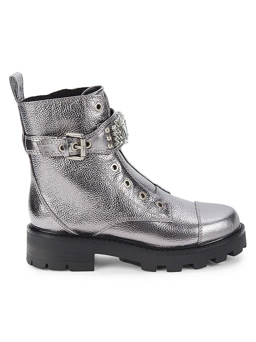 Karl Lagerfeld Maika Rhinestone Biker Boots in Gray Lyst
