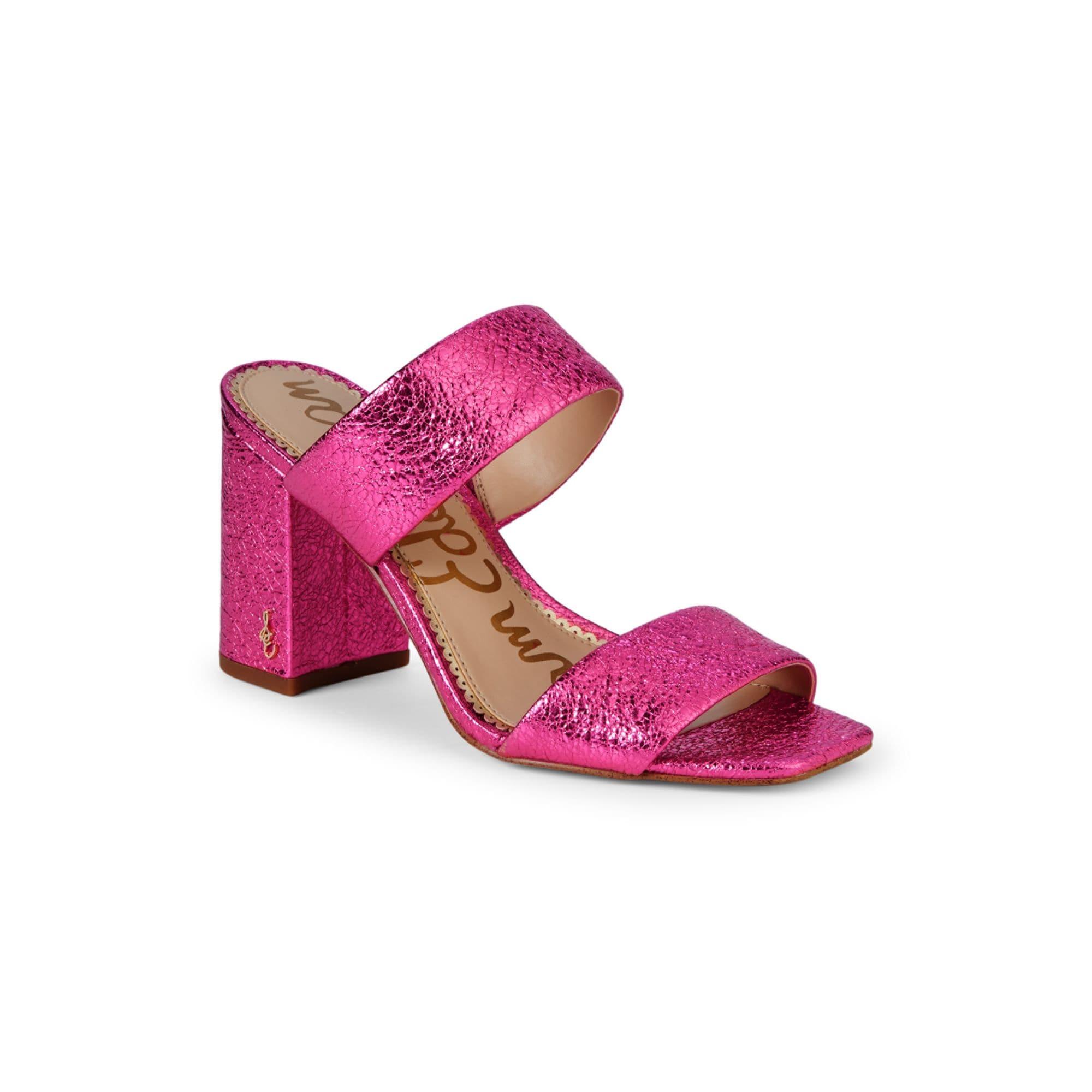 Avec Modération - Outdoor mules with leather outer sole and orange square,  pink for women
