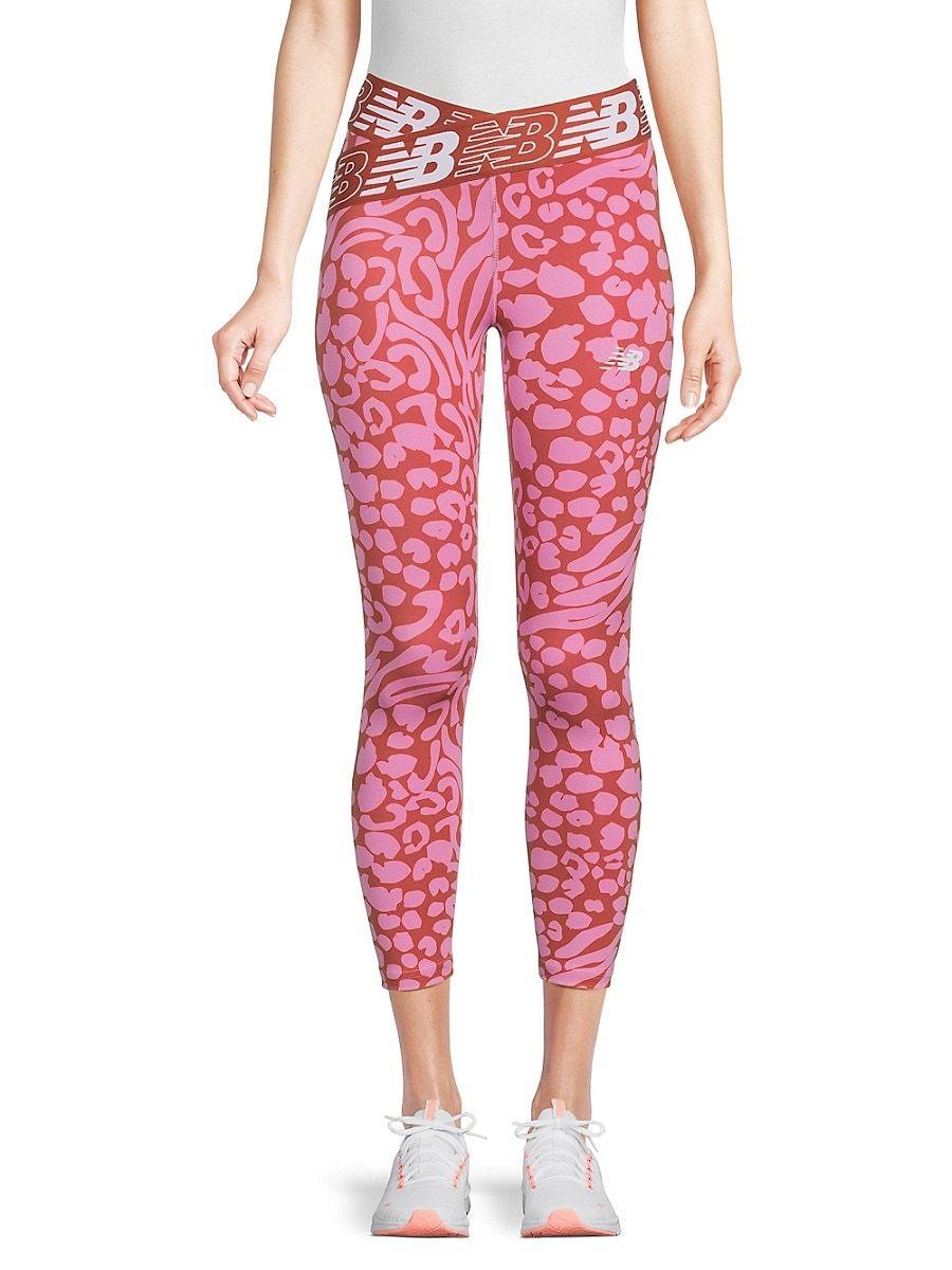 New Balance Relentless Crossover Mixed Print High Rise leggings in Pink