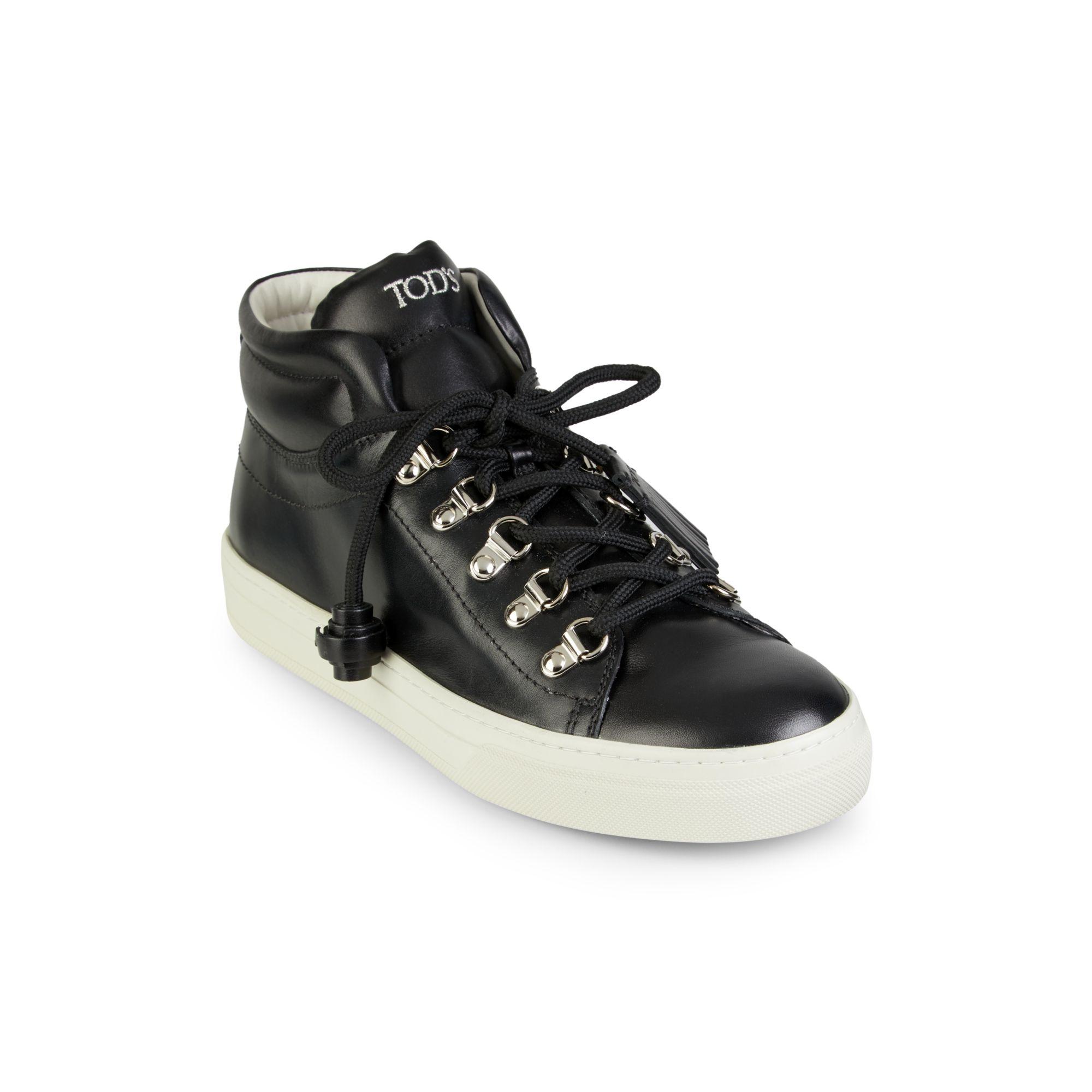 Tod's High-top Speed-lace Leather Sneakers in Black - Lyst