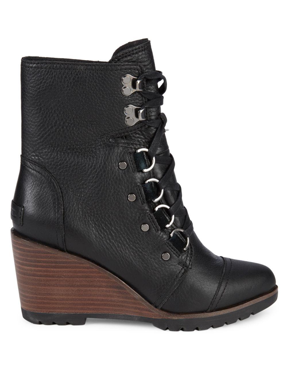 Sorel After Hours Pebbled Leather Stacked Wedge Ankle Boots in Black Lyst