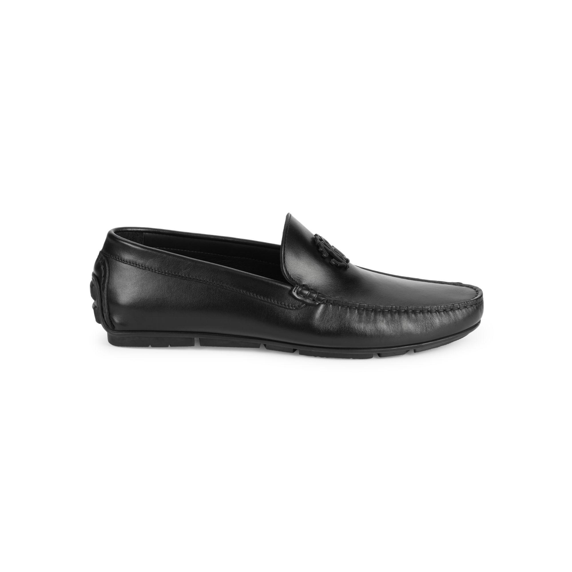 Cavalli Firenze Logo Leather Driving Loafers in Black for |