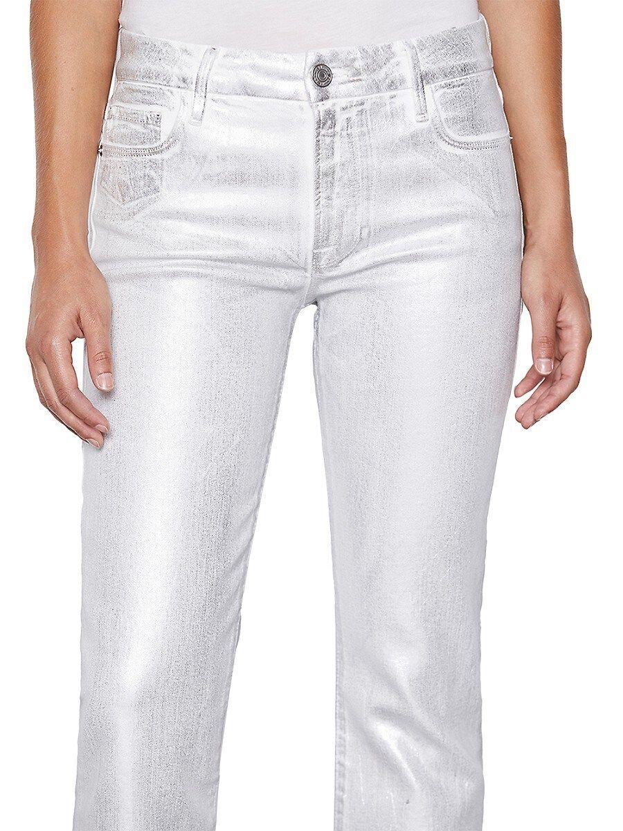 FRAME Le Crop Metallic Stretch Mini Boot cut Crop Jeans in White Lyst