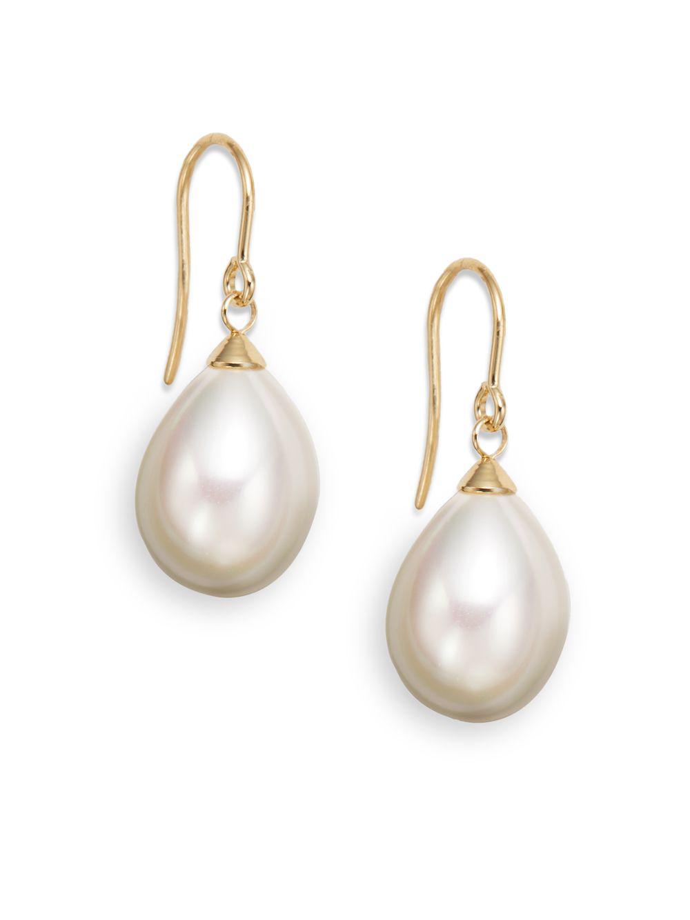 Majorica 10mm Teardrop Pearl Earrings in White | Lyst