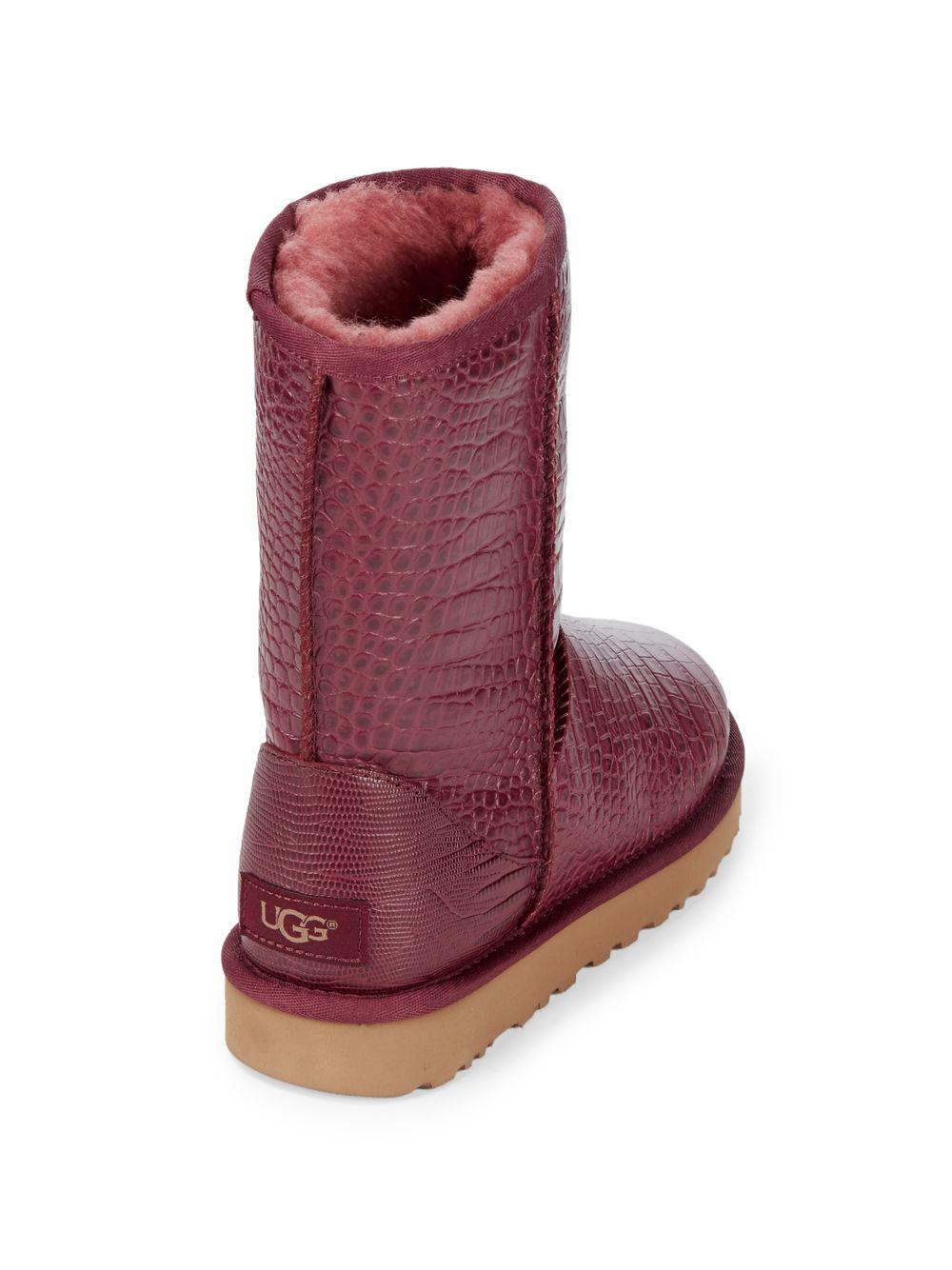 UGG Classic Short Crocodile Embossed Boots in Red | Lyst