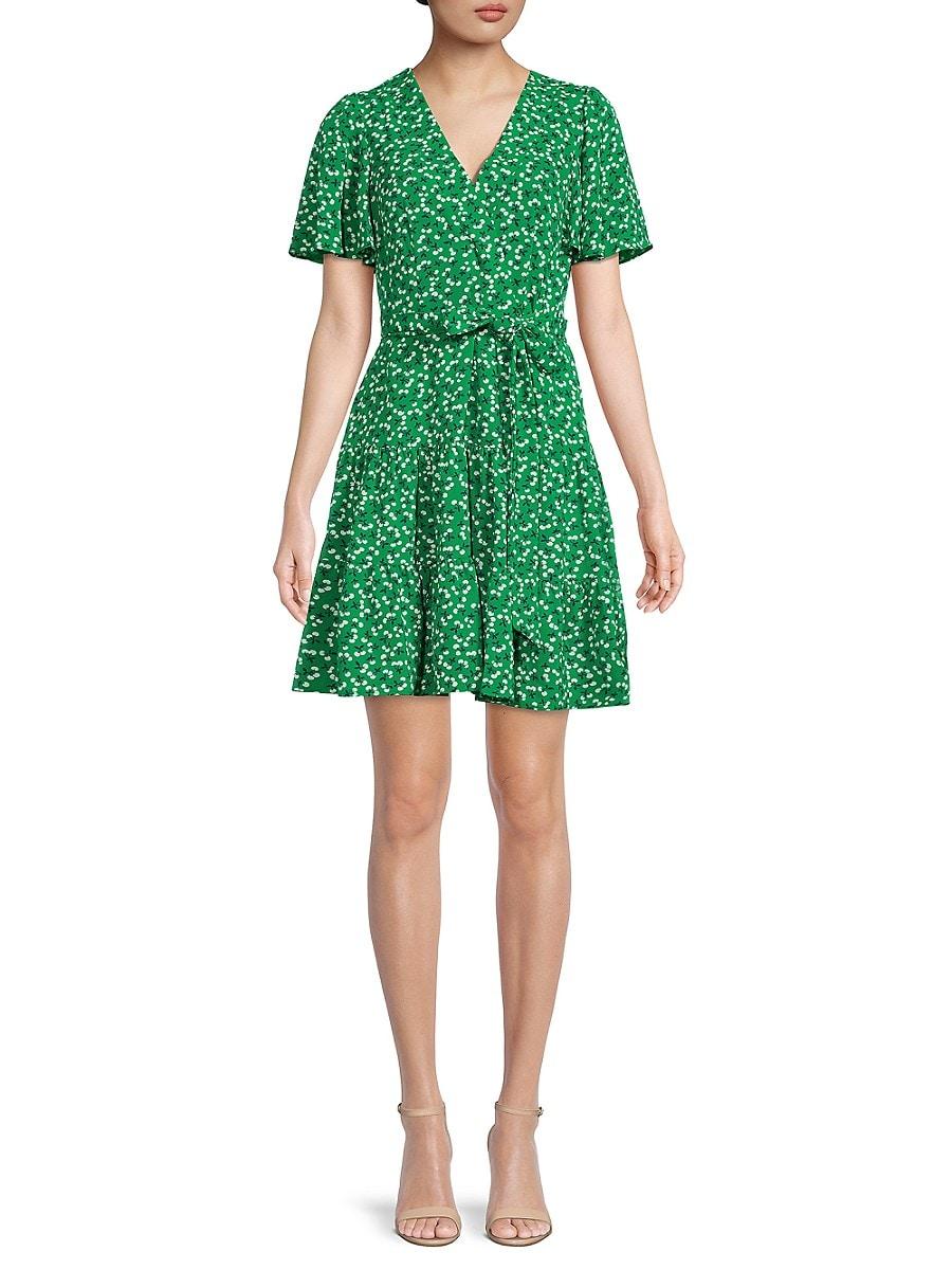 Eliza J Synthetic Floral Belted Tiered Dress in Green | Lyst Canada