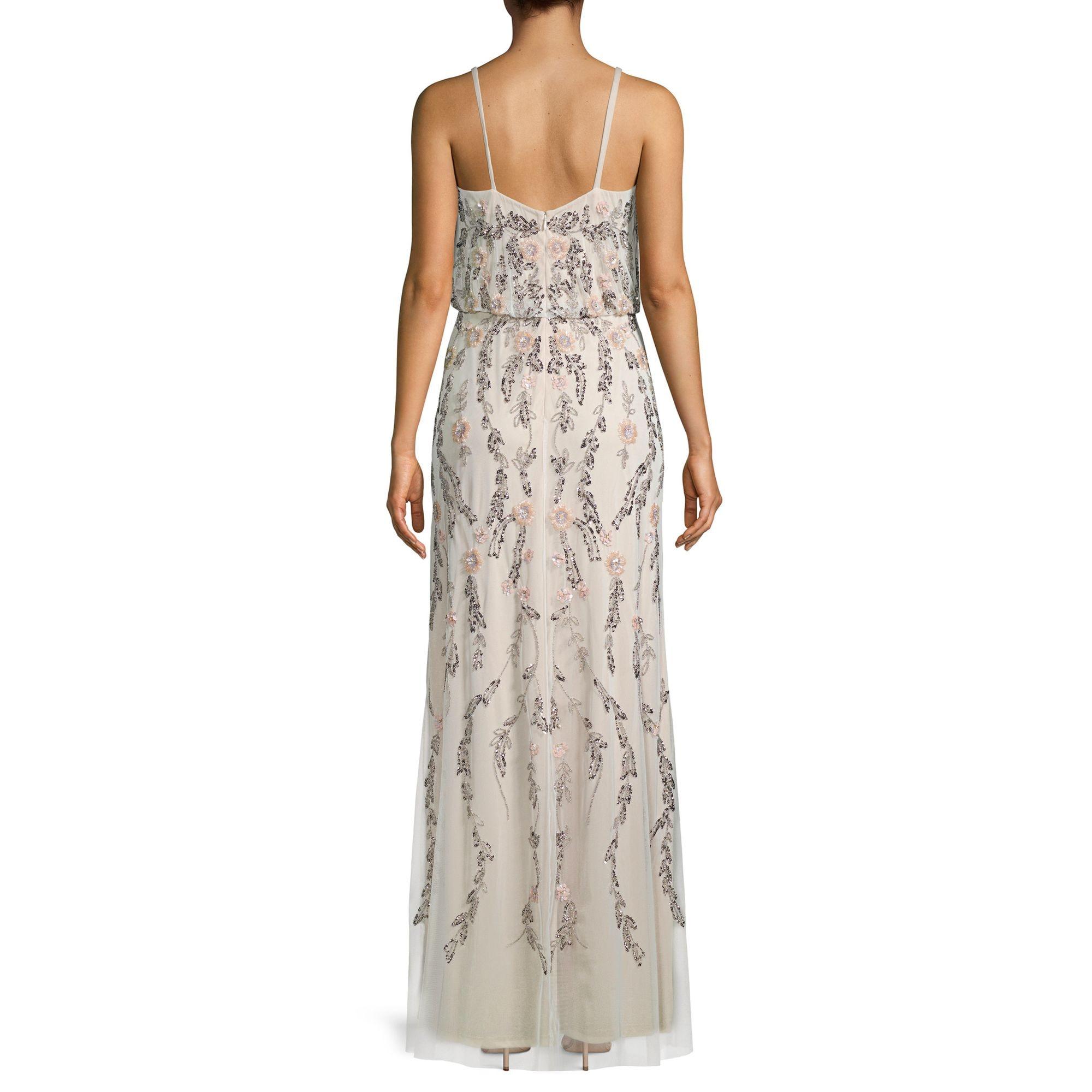 adrianna papell beaded blouson gown blush