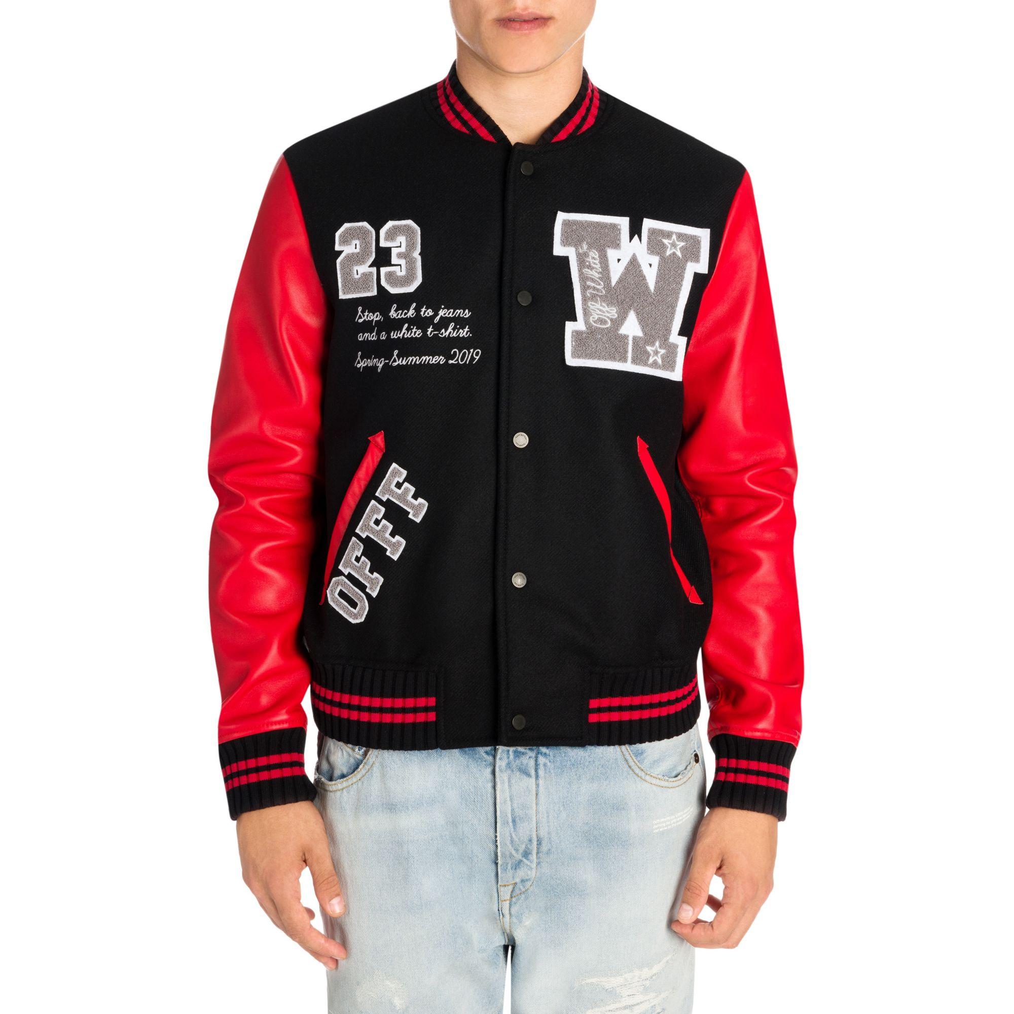 Off-White c/o Virgil Abloh Wool Varsity Jacket in Red for Men | Lyst