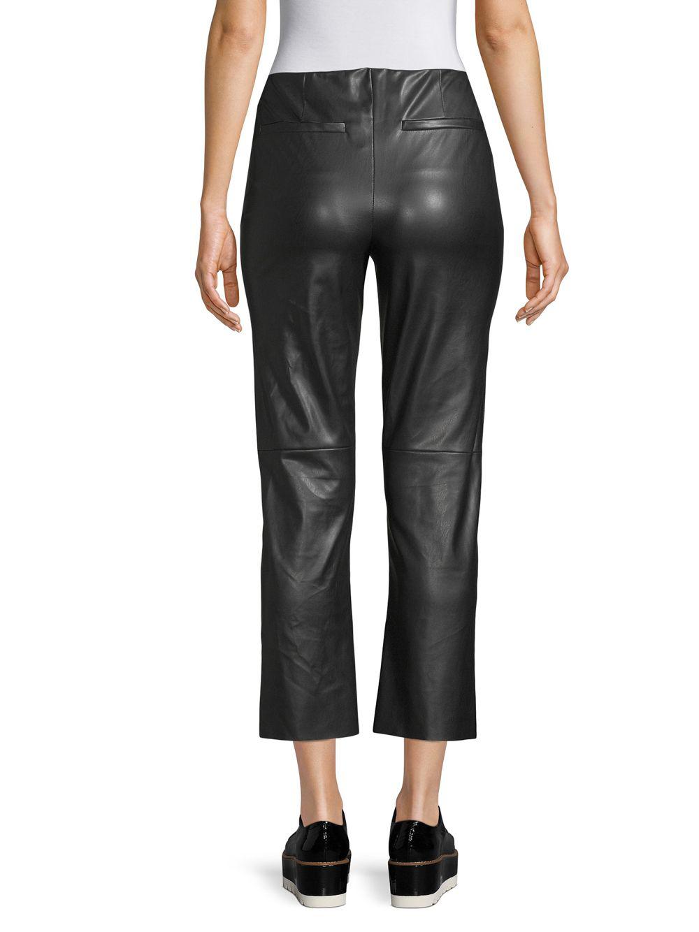 Pure Navy Faux Leather Cropped Pants in Black - Lyst