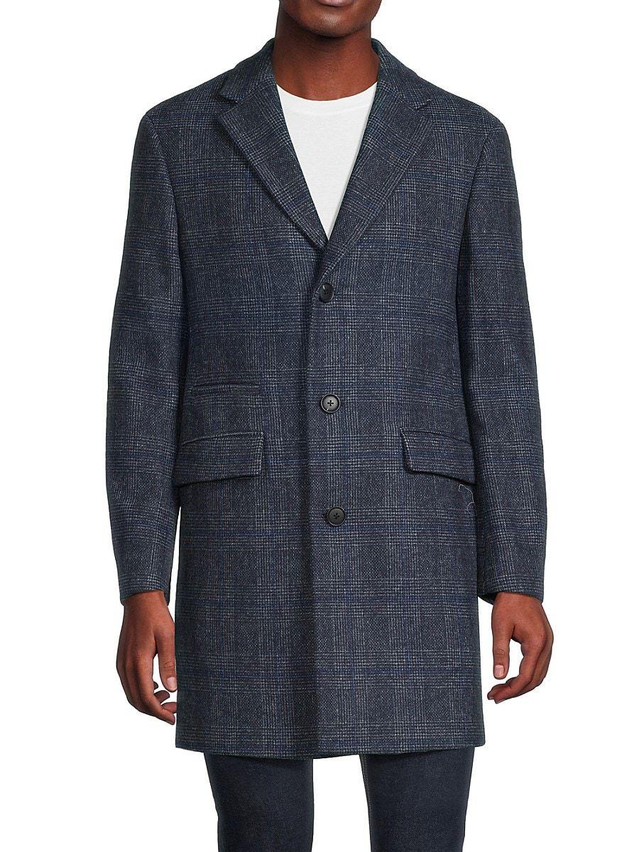 Cardinal Of Canada Plaid Wool Blend Coat in Blue for Men | Lyst