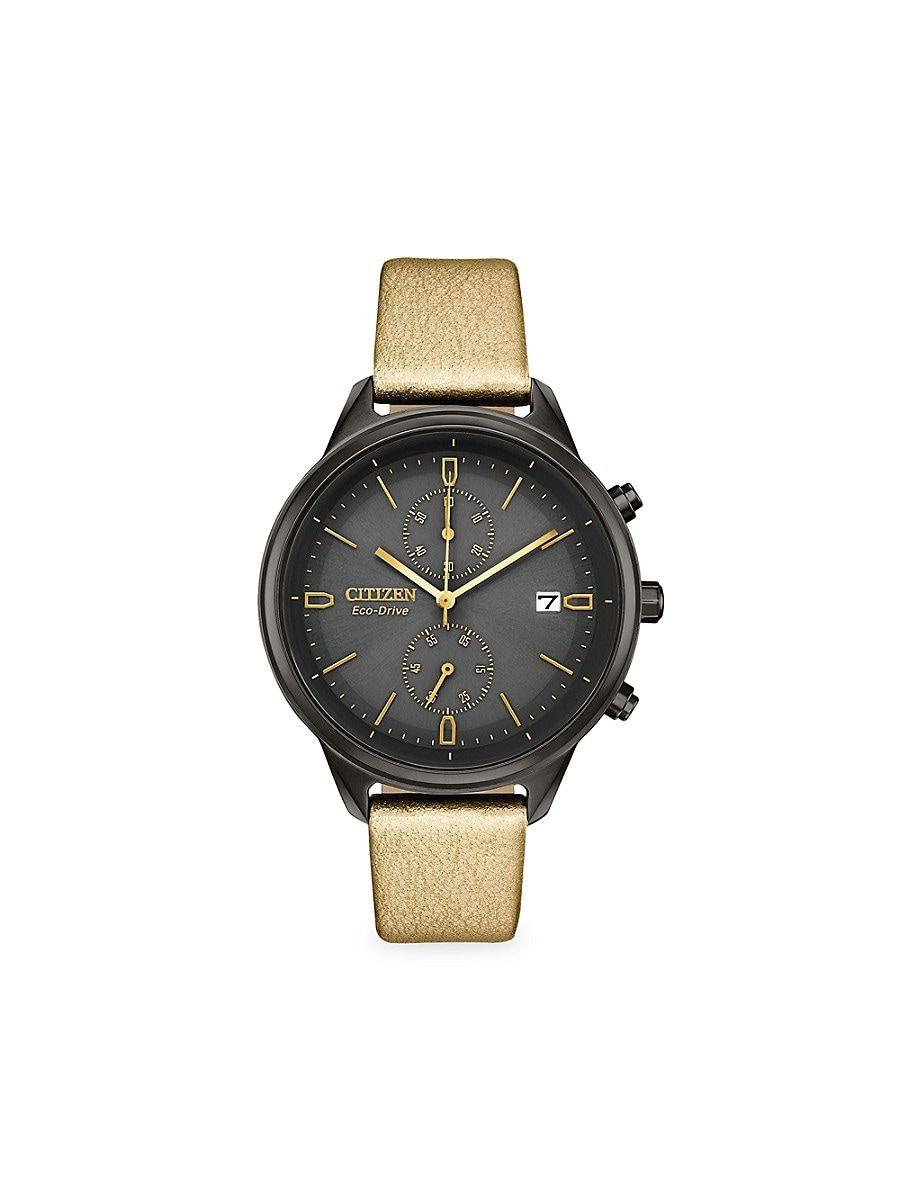 Citizen 39mm Eco-drive Stainless Steel & Leather Watch in Black | Lyst