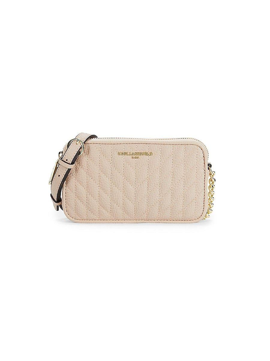 Karl Lagerfeld Small Karolina Quilted Leather Crossbody Bag in Natural