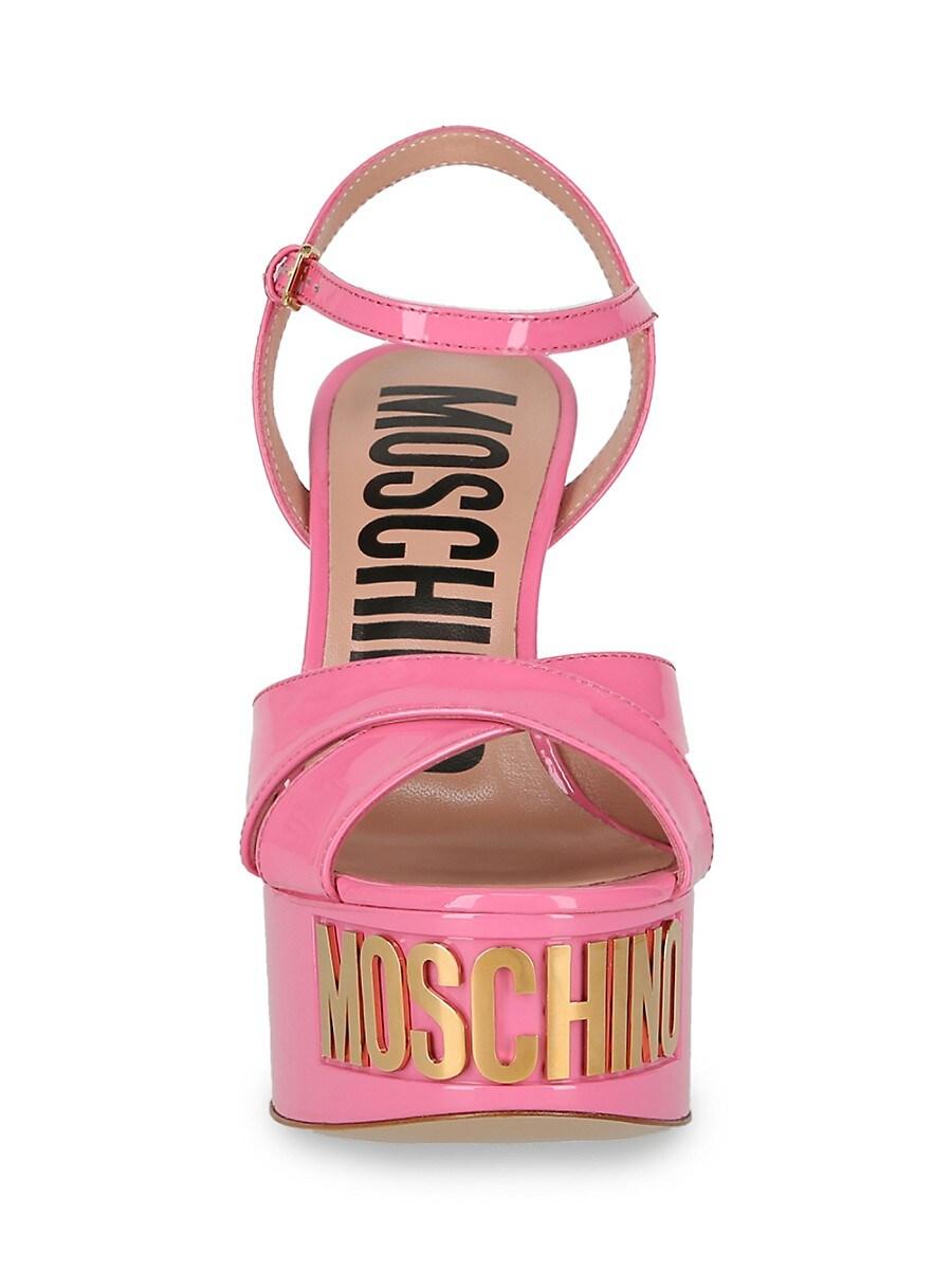Love Moschino 115mm Patent Logo Platform Leather Sandals in Pink