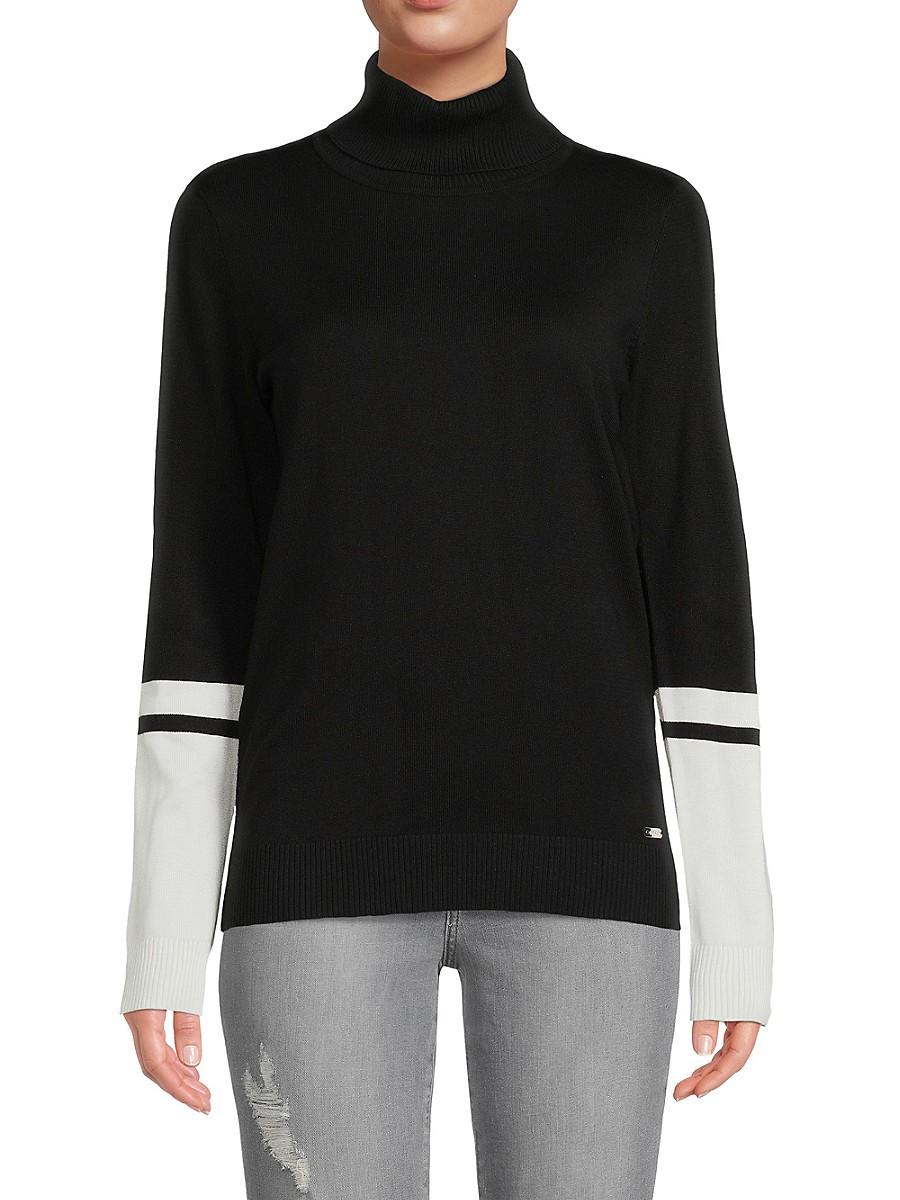 Calvin Klein Colorblock Turtleneck Sweater in Black | Lyst Canada