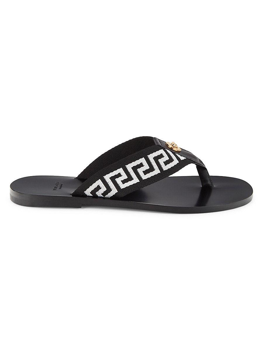 Versace Greca Leather Thong Sandals in Black | Lyst