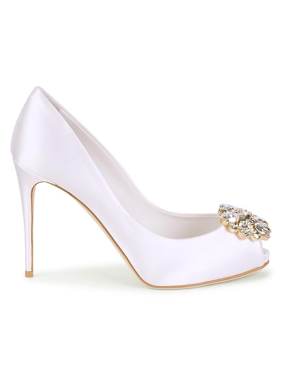 Dolce & Gabbana Embellished Satin Peep-toe Pumps in White | Lyst Canada