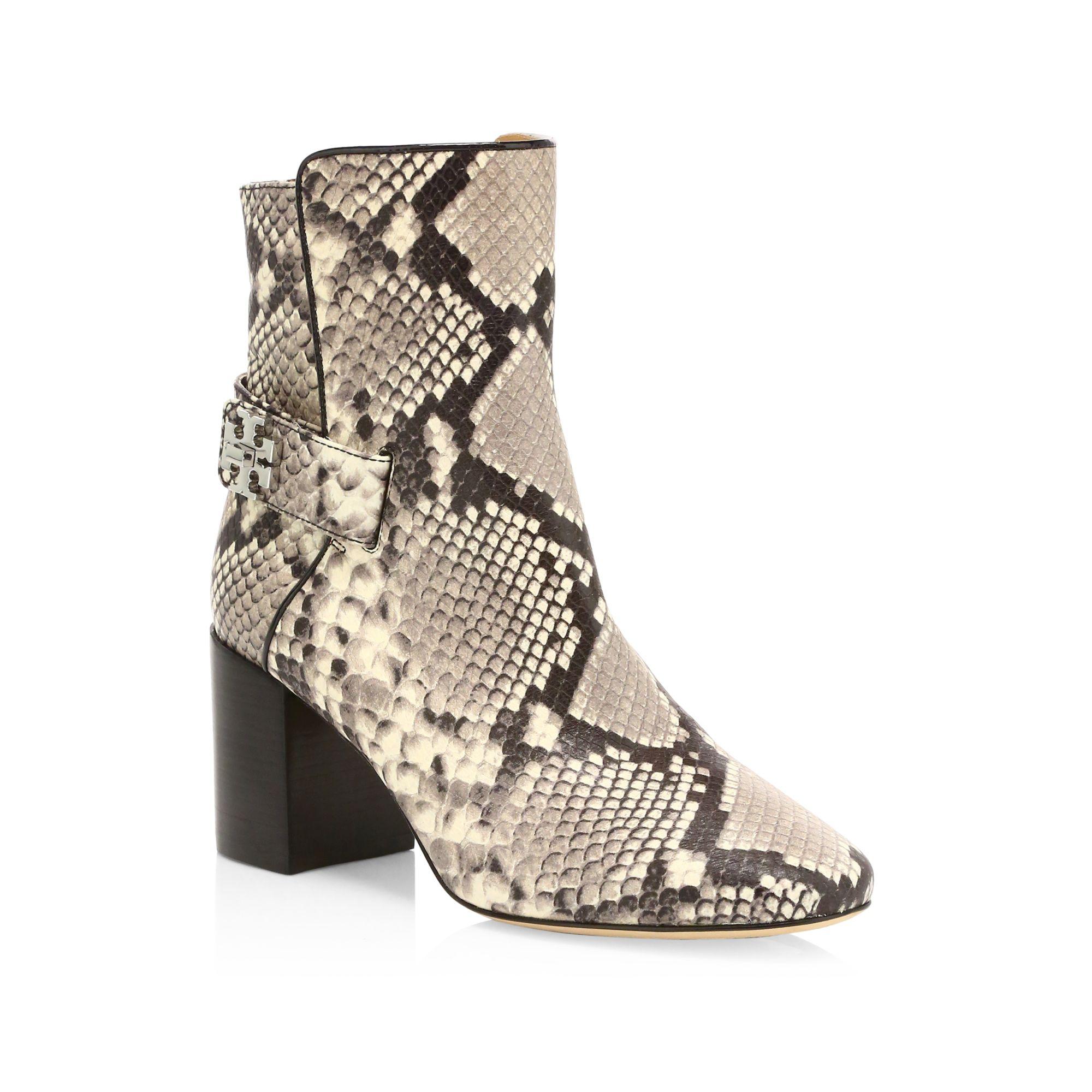 Tory Burch Kira Snakeskin-embossed Leather Ankle Boots - Lyst