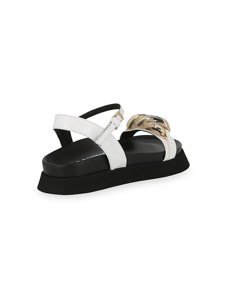 Moschino Chain Group Logo Croc Embossed Leather Flat Sandals in
