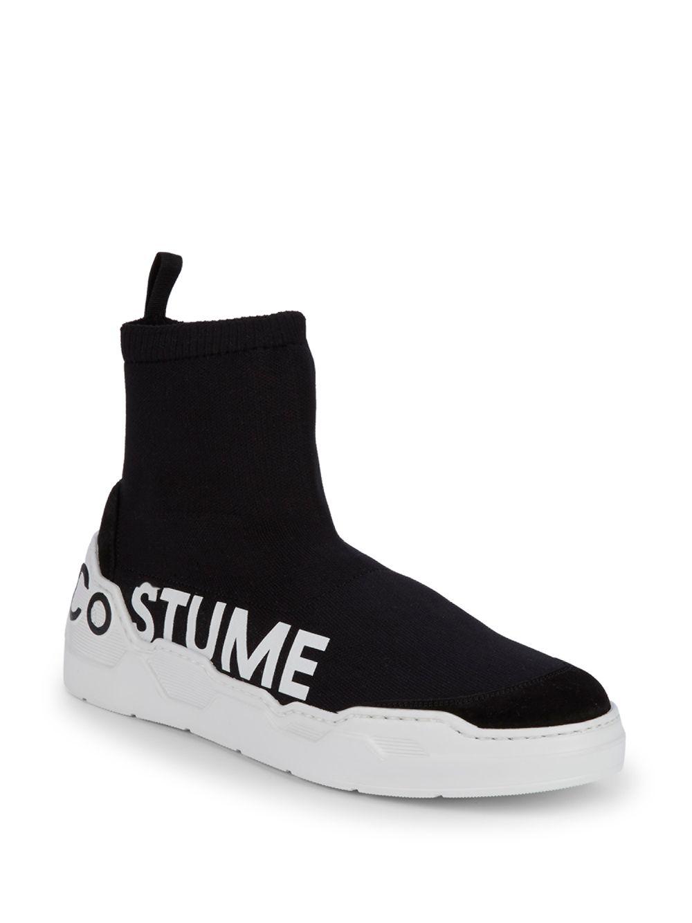 CoSTUME NATIONAL Leather Stretch Knit Sock Sneakers in Black for Men - Lyst