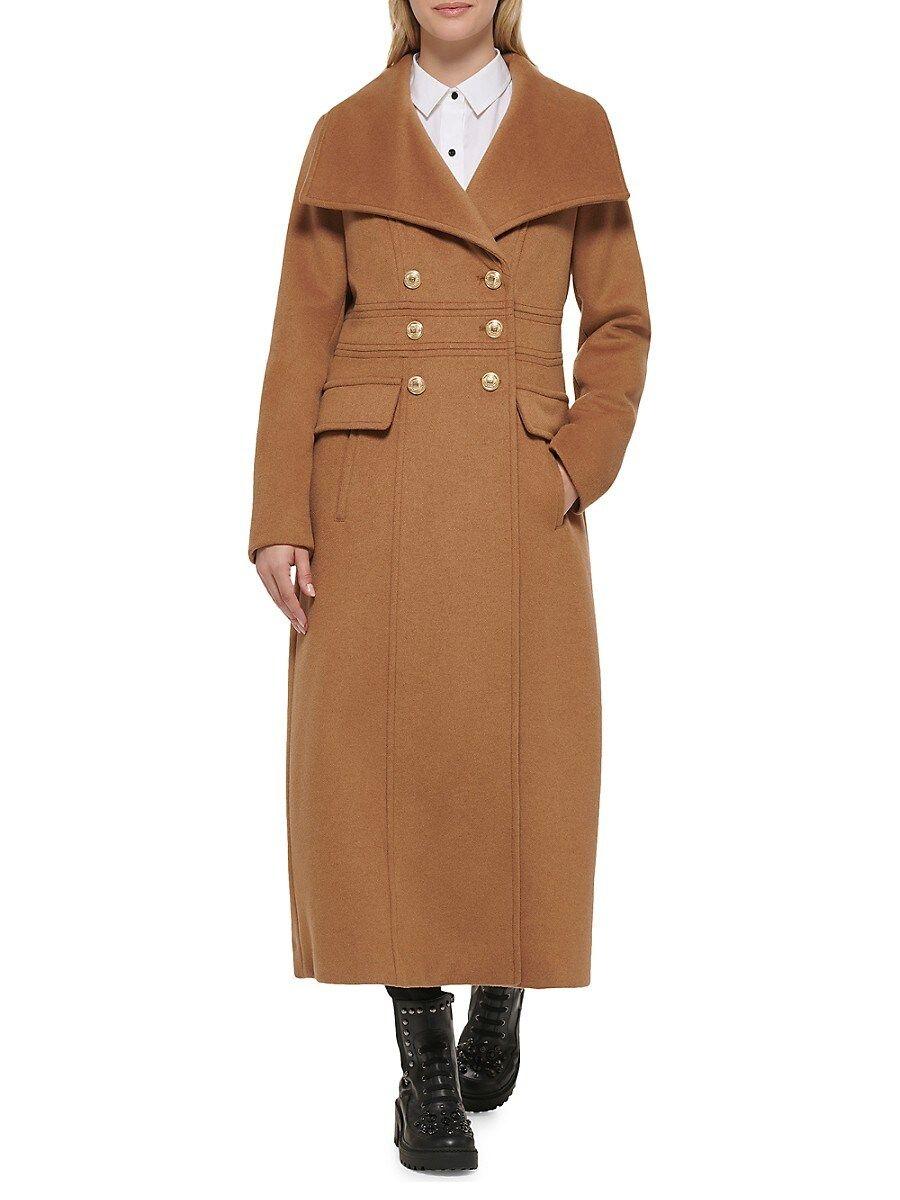 Karl Lagerfeld Double Breasted Military Coat in Brown | Lyst