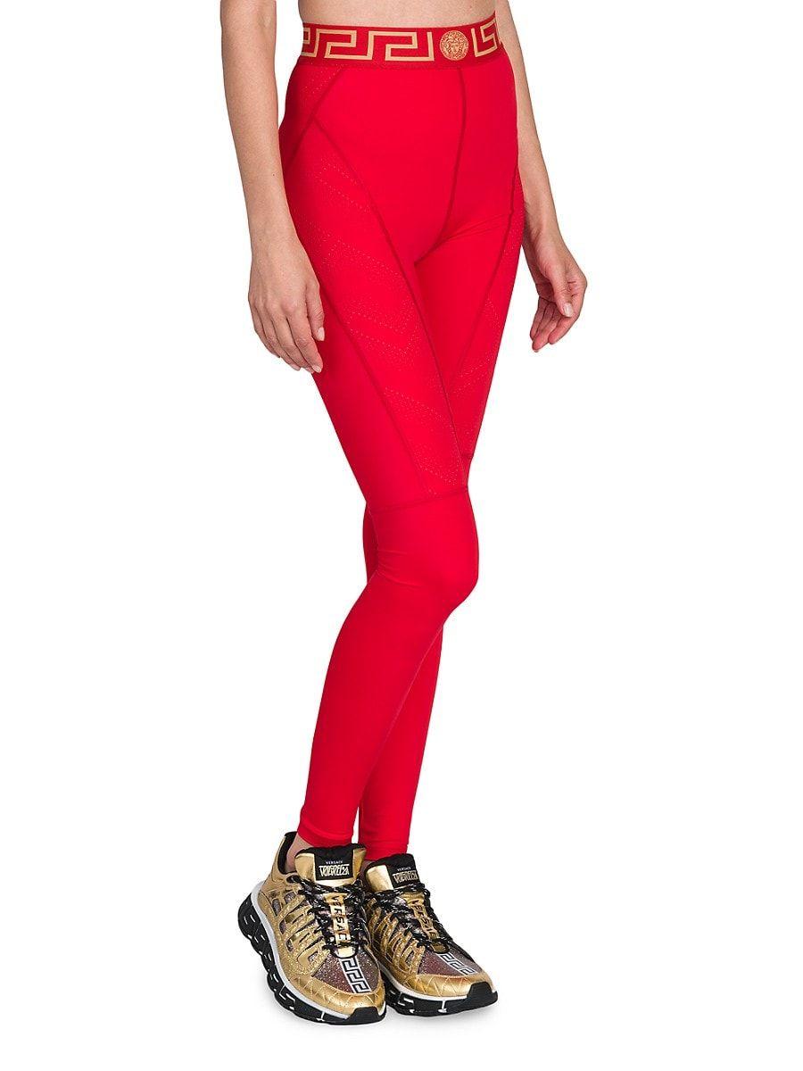Versace Logo Stretch leggings in Red | Lyst
