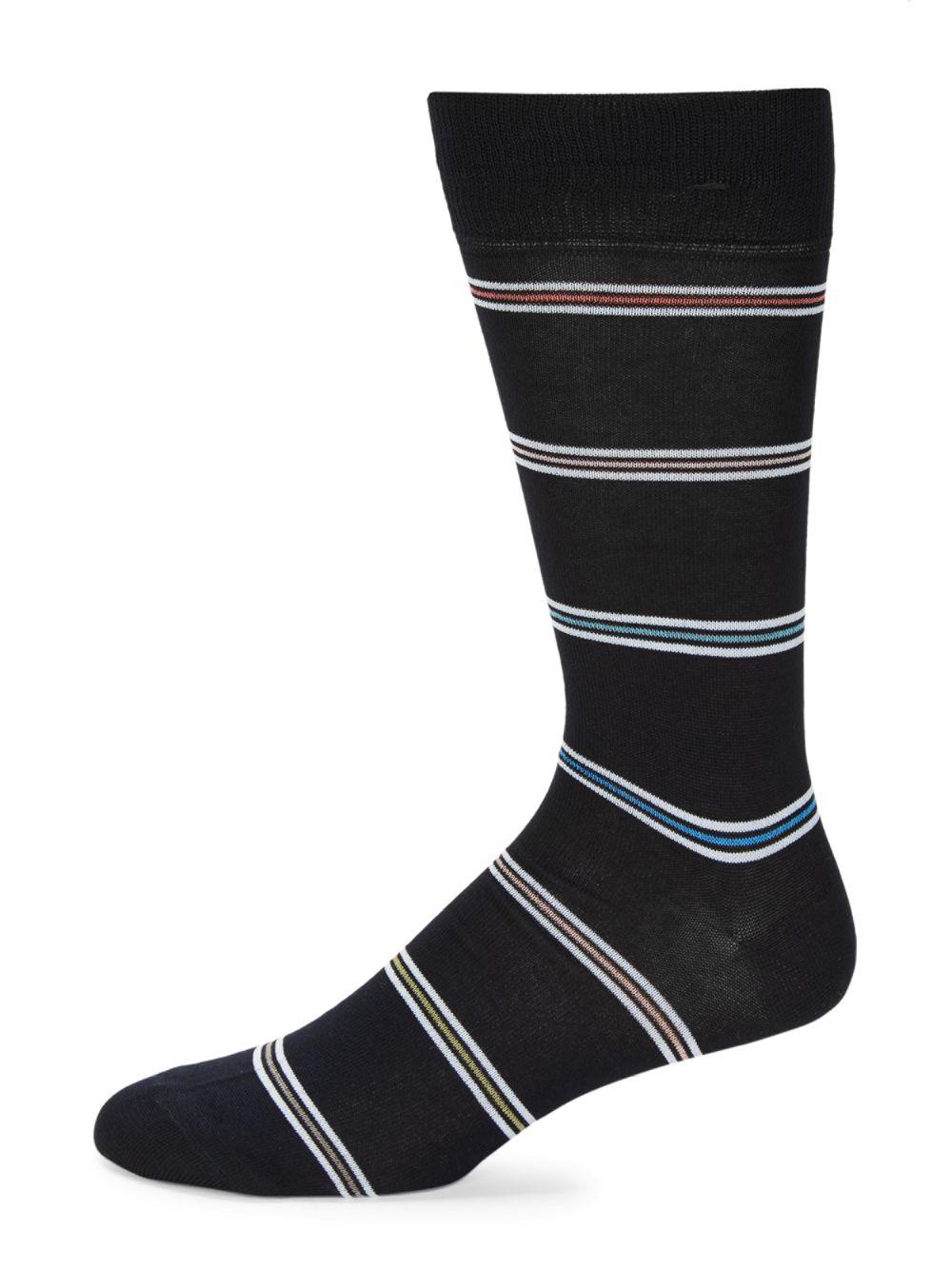 Saks Fifth Avenue Cotton Striped Crew Socks in Navy (Blue) for Men Lyst