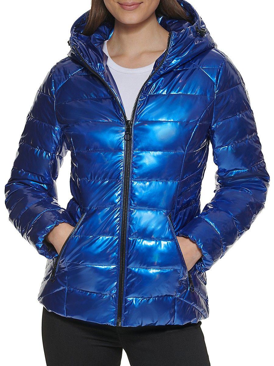 Guess Hood Puffer Jacket in Blue Lyst