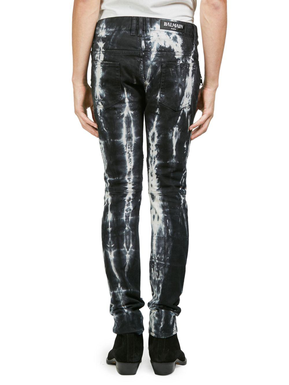 Balmain Denim Tiedye Ribbed Skinny Jeans in Black for Men Lyst