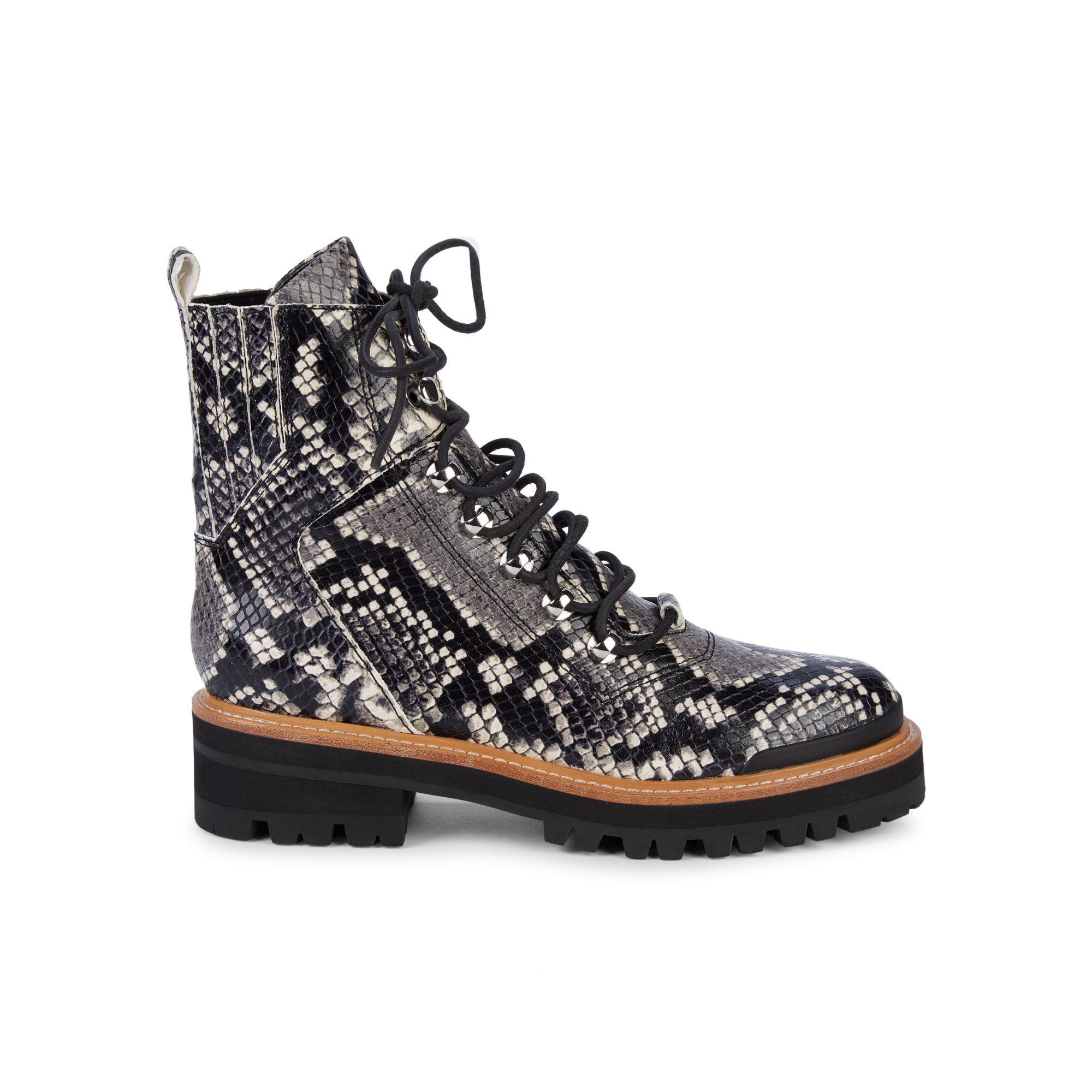 Marc Fisher Izzie 2 Embossed-snakeskin Leather Combat Boots in Black - Lyst