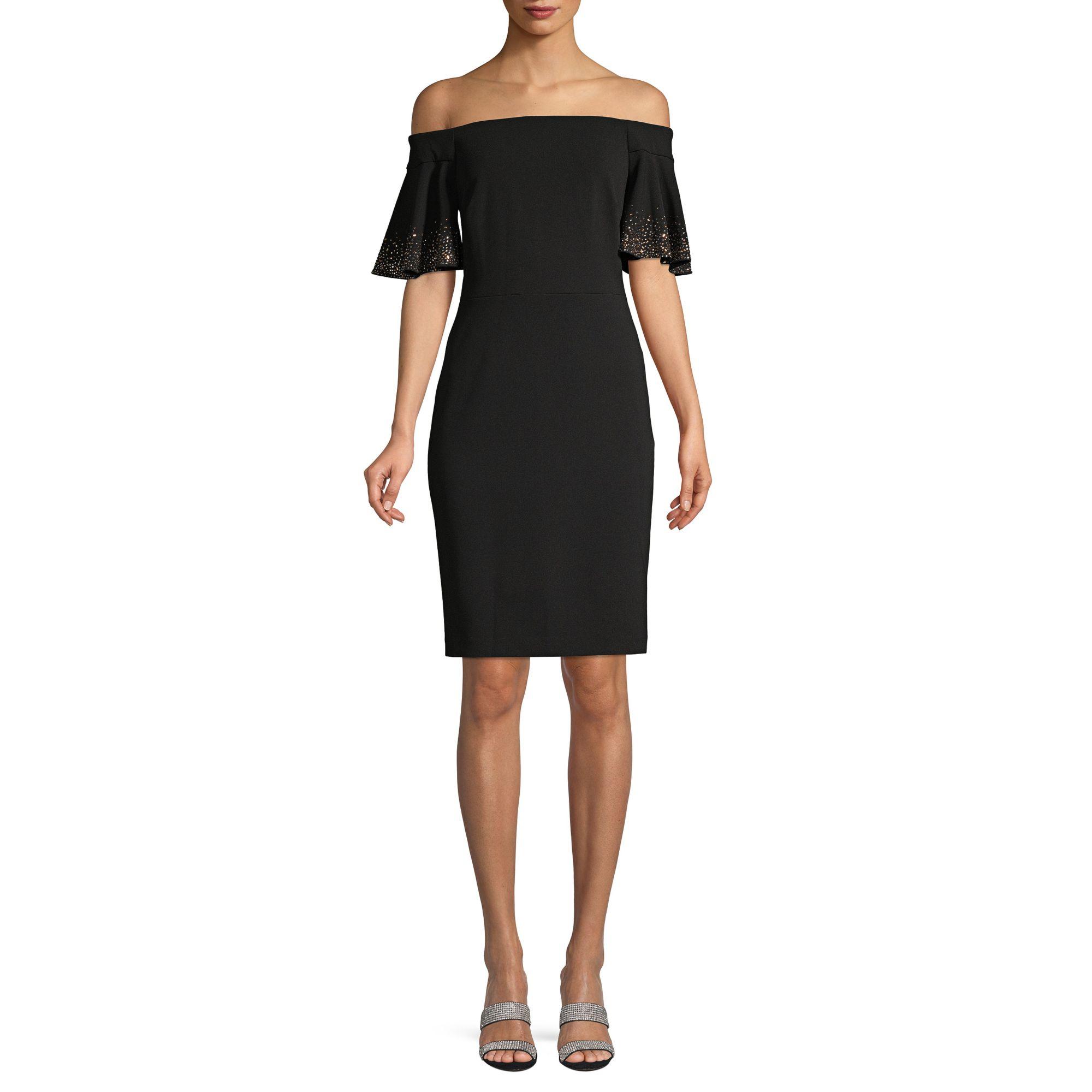 Calvin Klein Synthetic Off-the-shoulder Sheath Dress in Black - Lyst