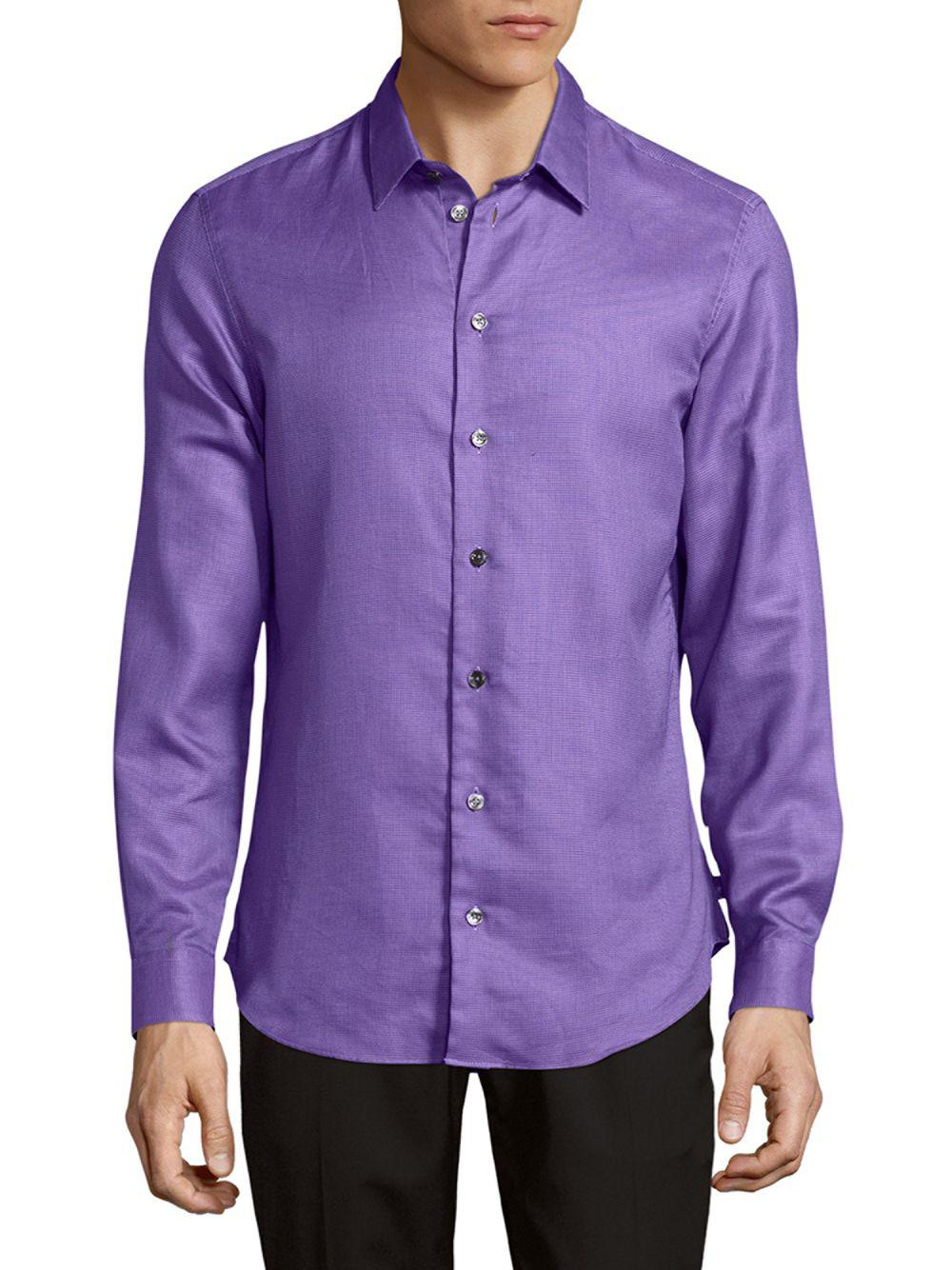 Armani Minimalistic Cotton Casual Button-down Shirt in Purple for Men ...