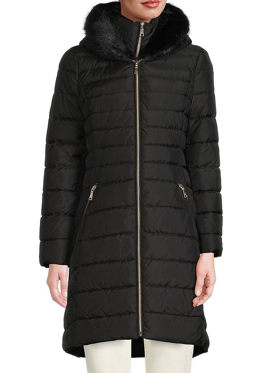 Tahari Nina Faux Fur Hood Puffer Jacket in Black | Lyst