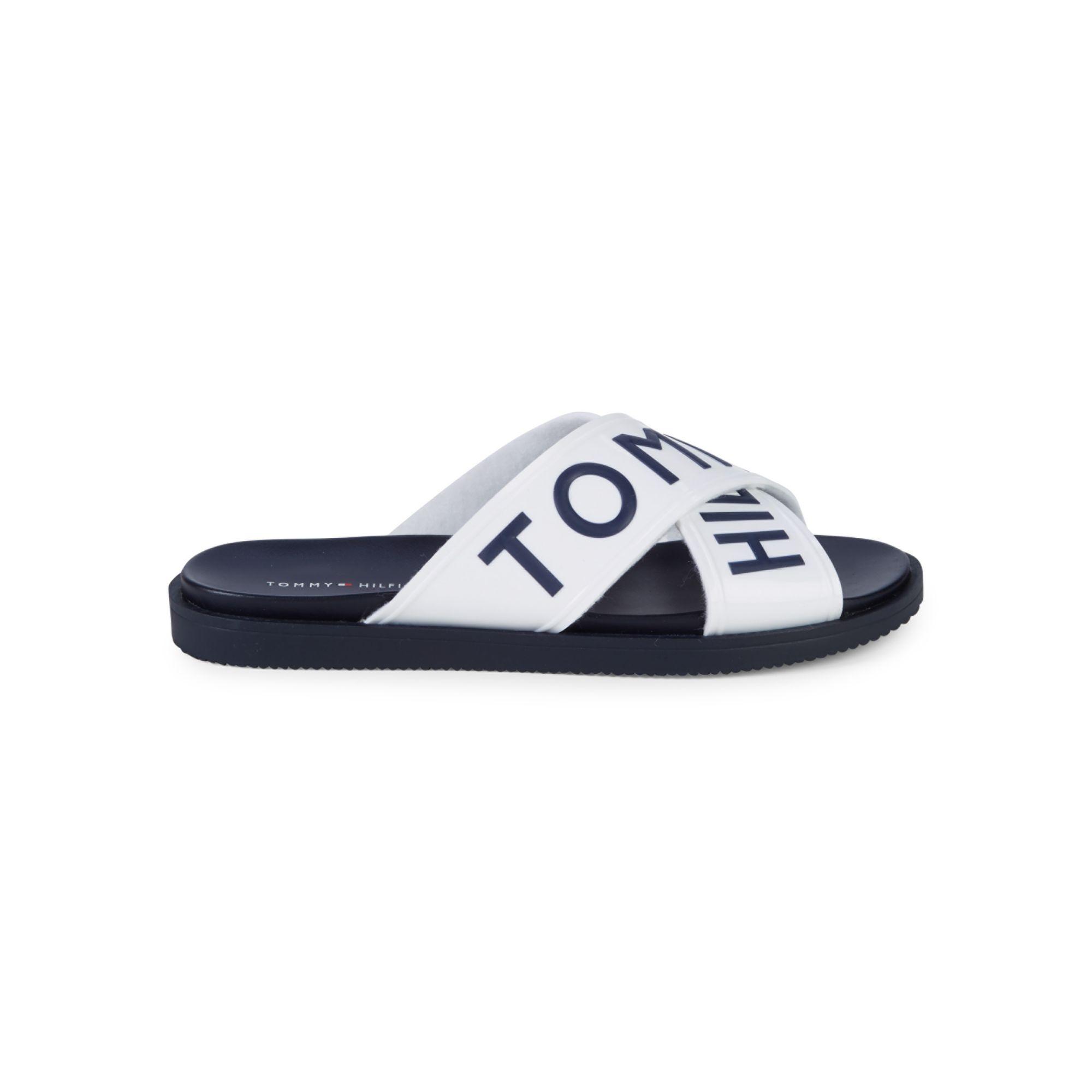 Tommy Hilfiger Logo Crossover Slide Sandals in White Men | Lyst