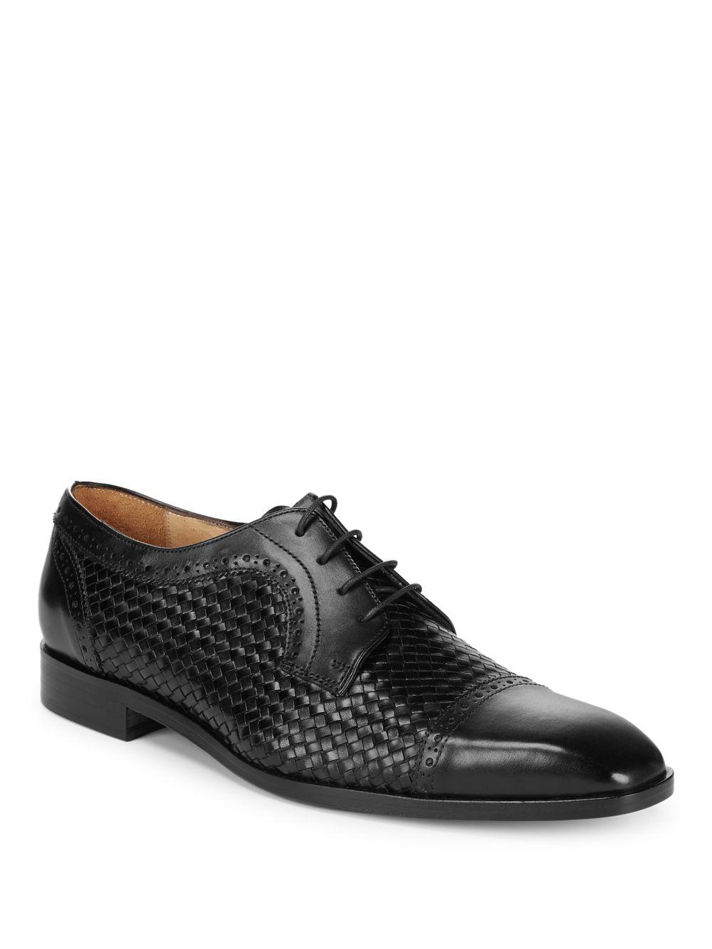 Saks Fifth Avenue Leather Woven Captoe Dress Shoe in Black