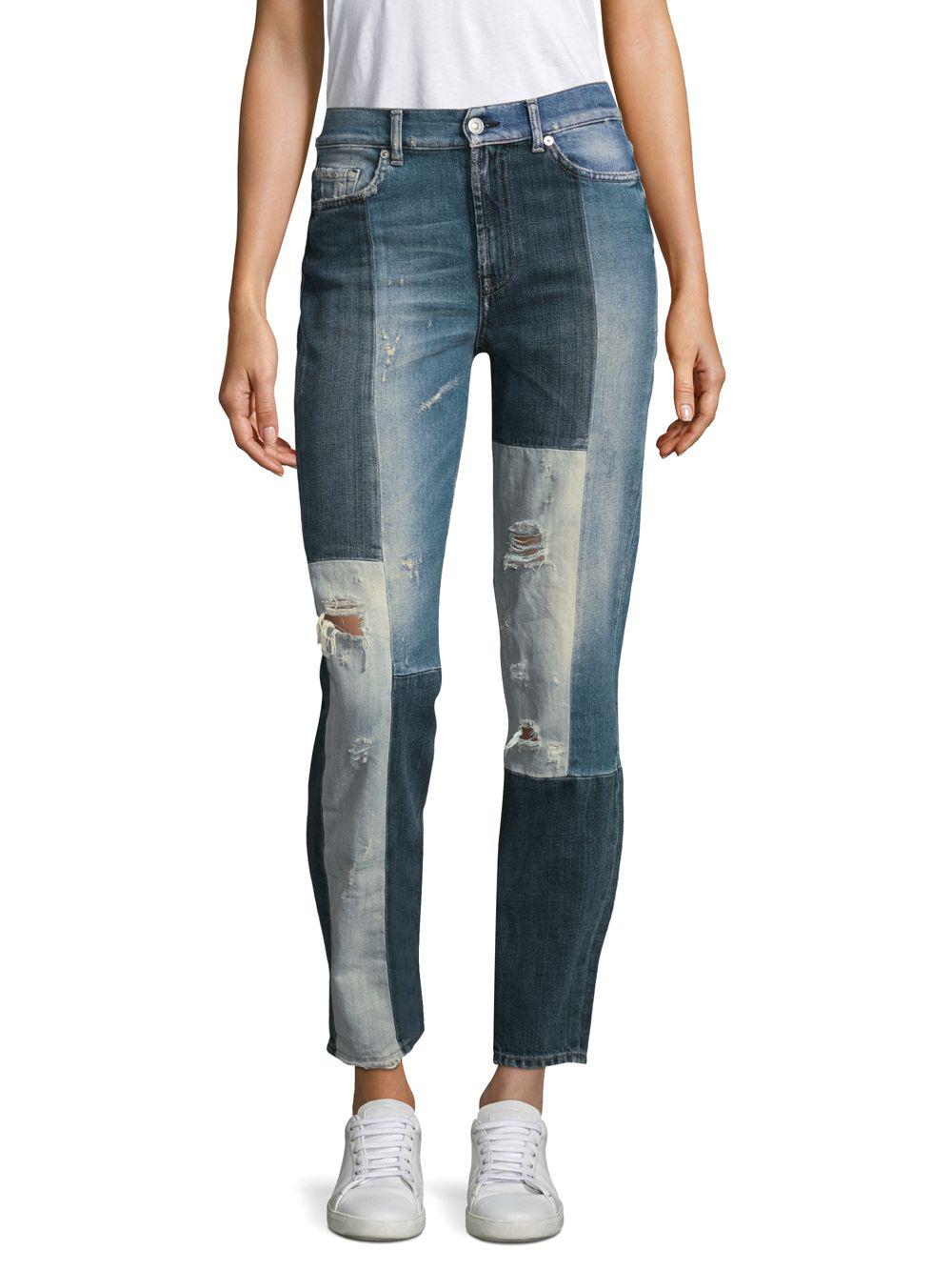 distressed patchwork jeans