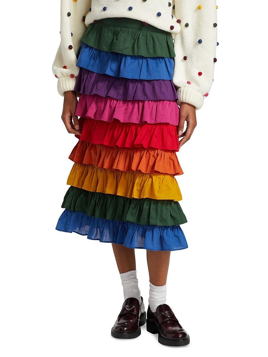 FARM Rio Colorblocked Tiered Midi Skirt Lyst